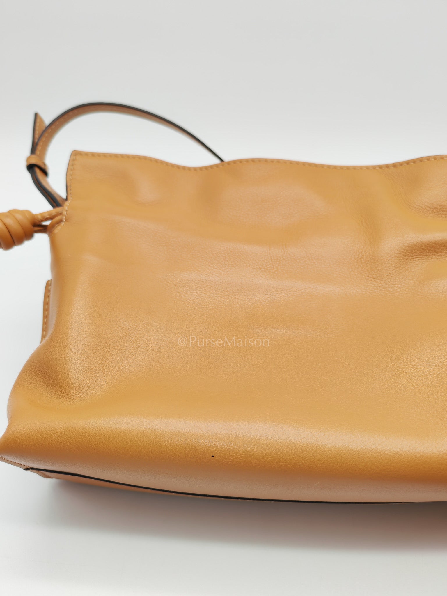 Flamenco Mini Knot Clutch Bag in Tan Calfskin Leather