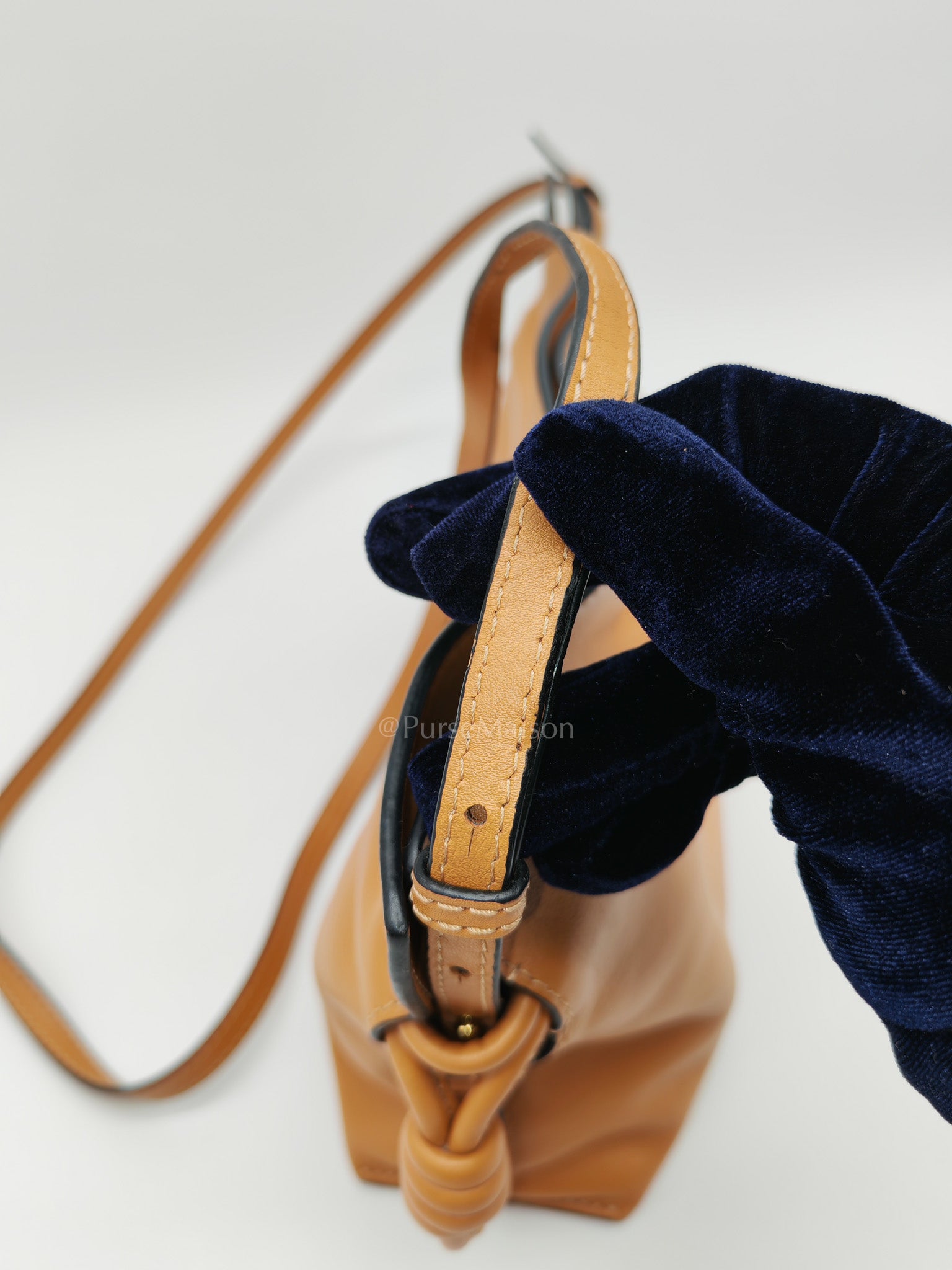Flamenco Mini Knot Clutch Bag in Tan Calfskin Leather