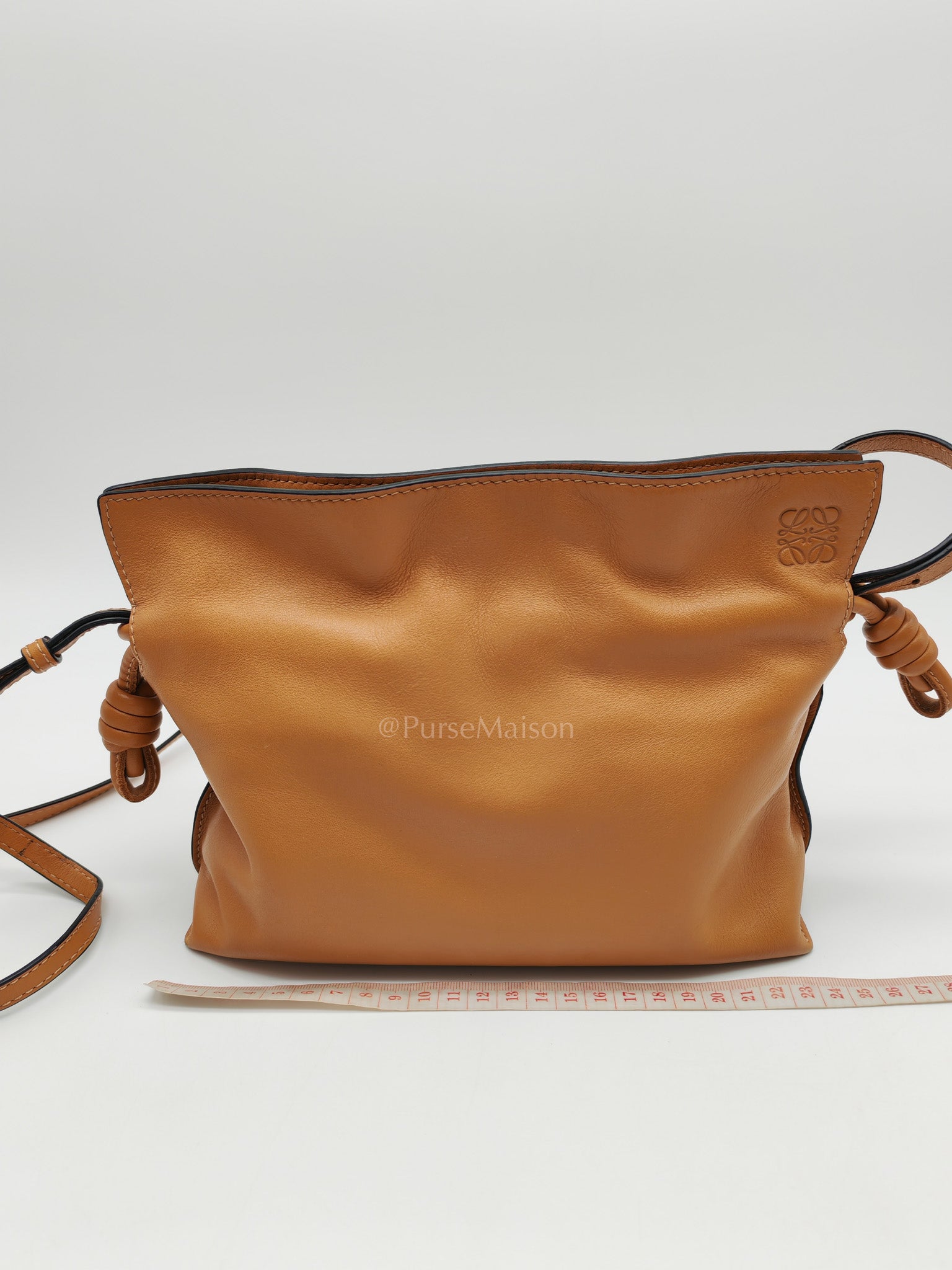 Flamenco Mini Knot Clutch Bag in Tan Calfskin Leather