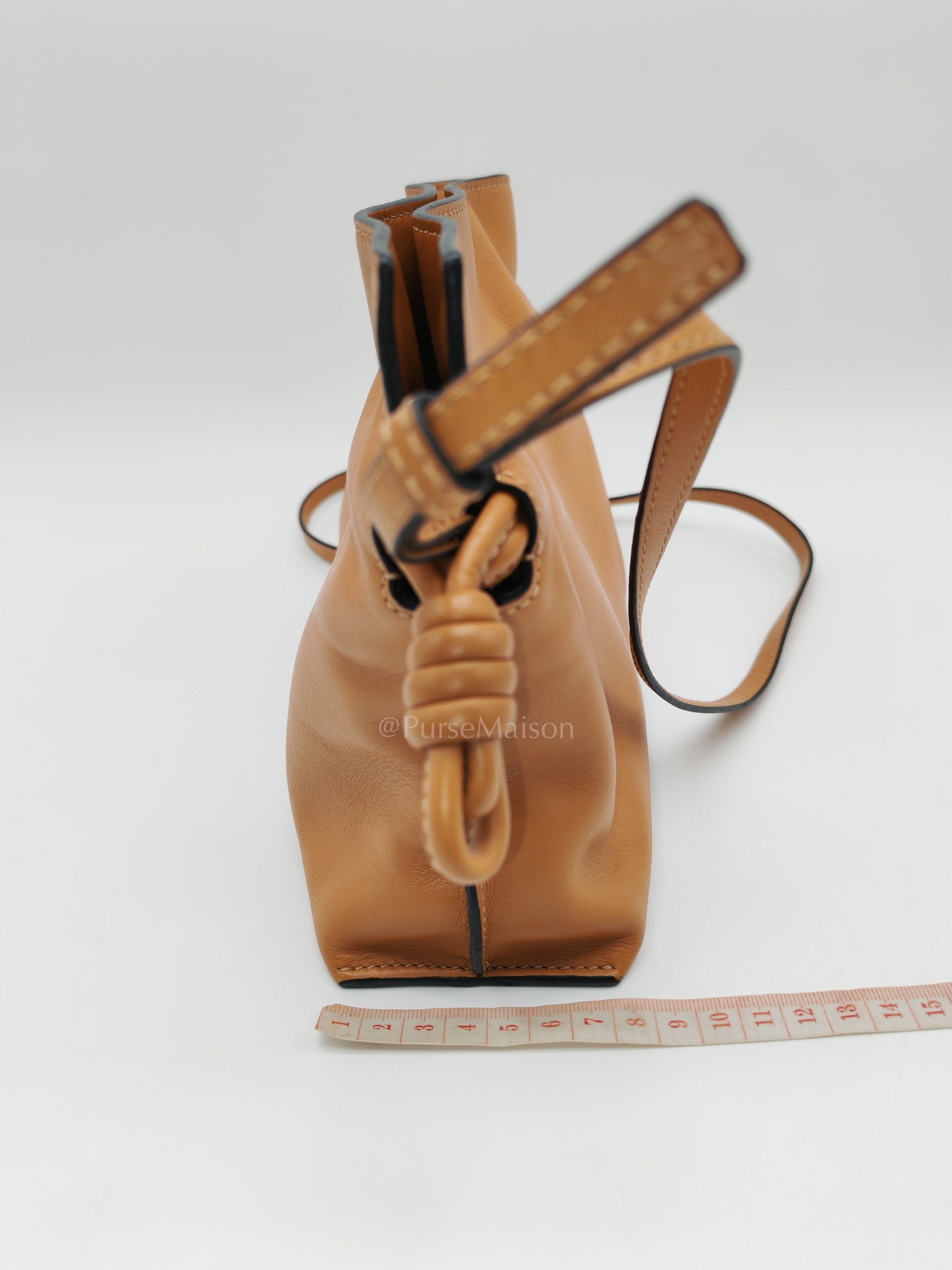 Flamenco Mini Knot Clutch Bag in Tan Calfskin Leather