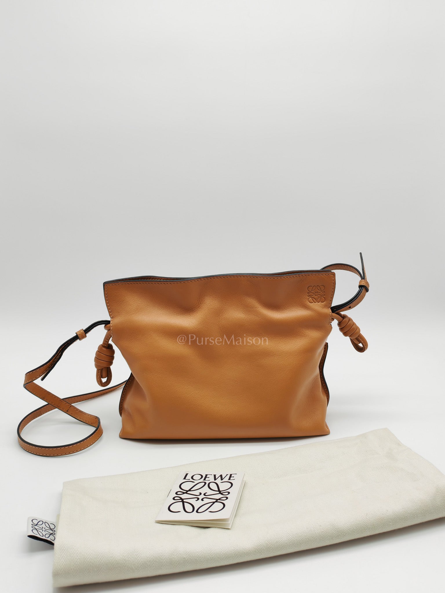 Flamenco Mini Knot Clutch Bag in Tan Calfskin Leather