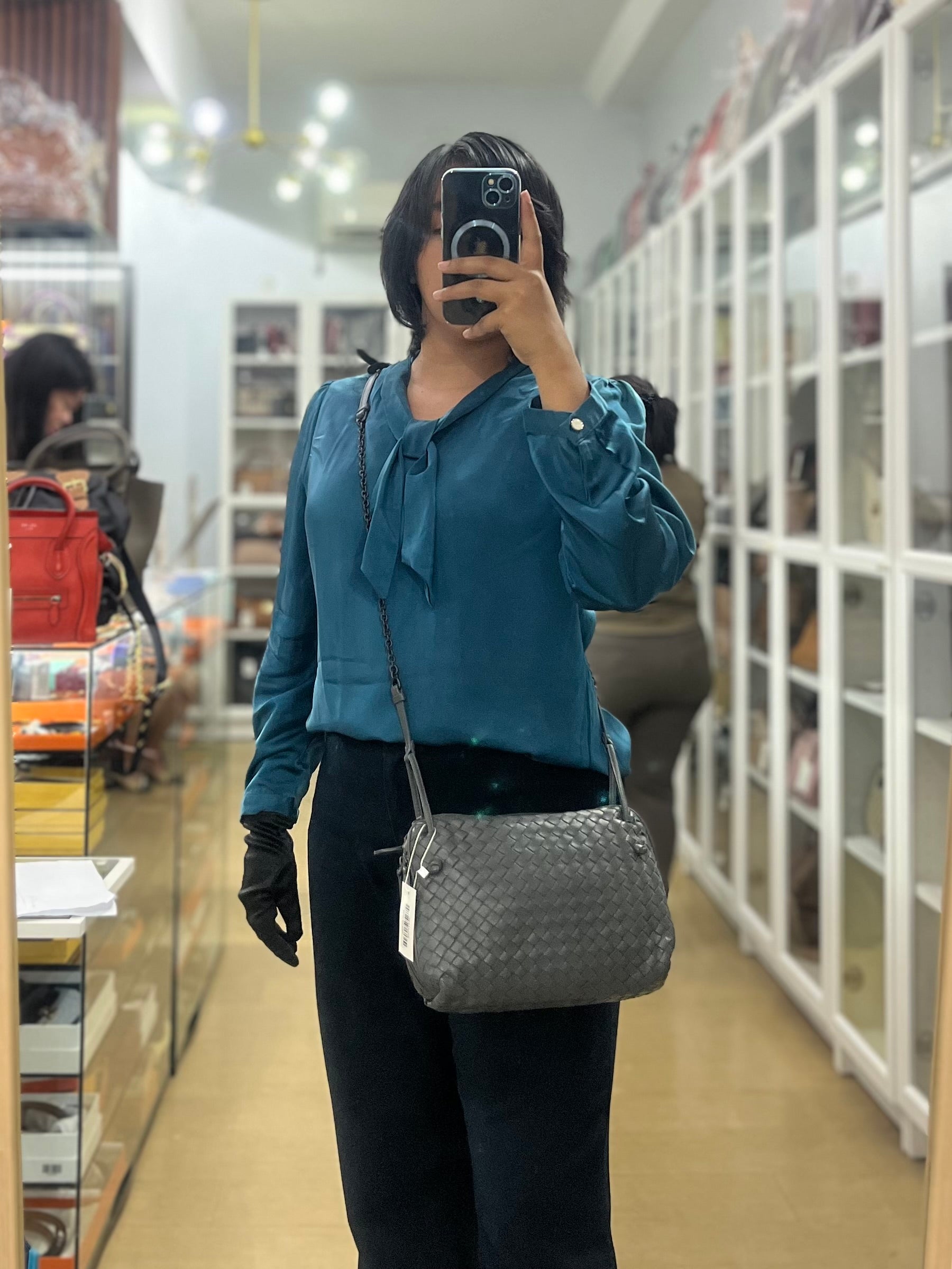 Nodini Intrecciato Gray Nappa Crossbody Bag | Purse Maison Luxury Bags Shop