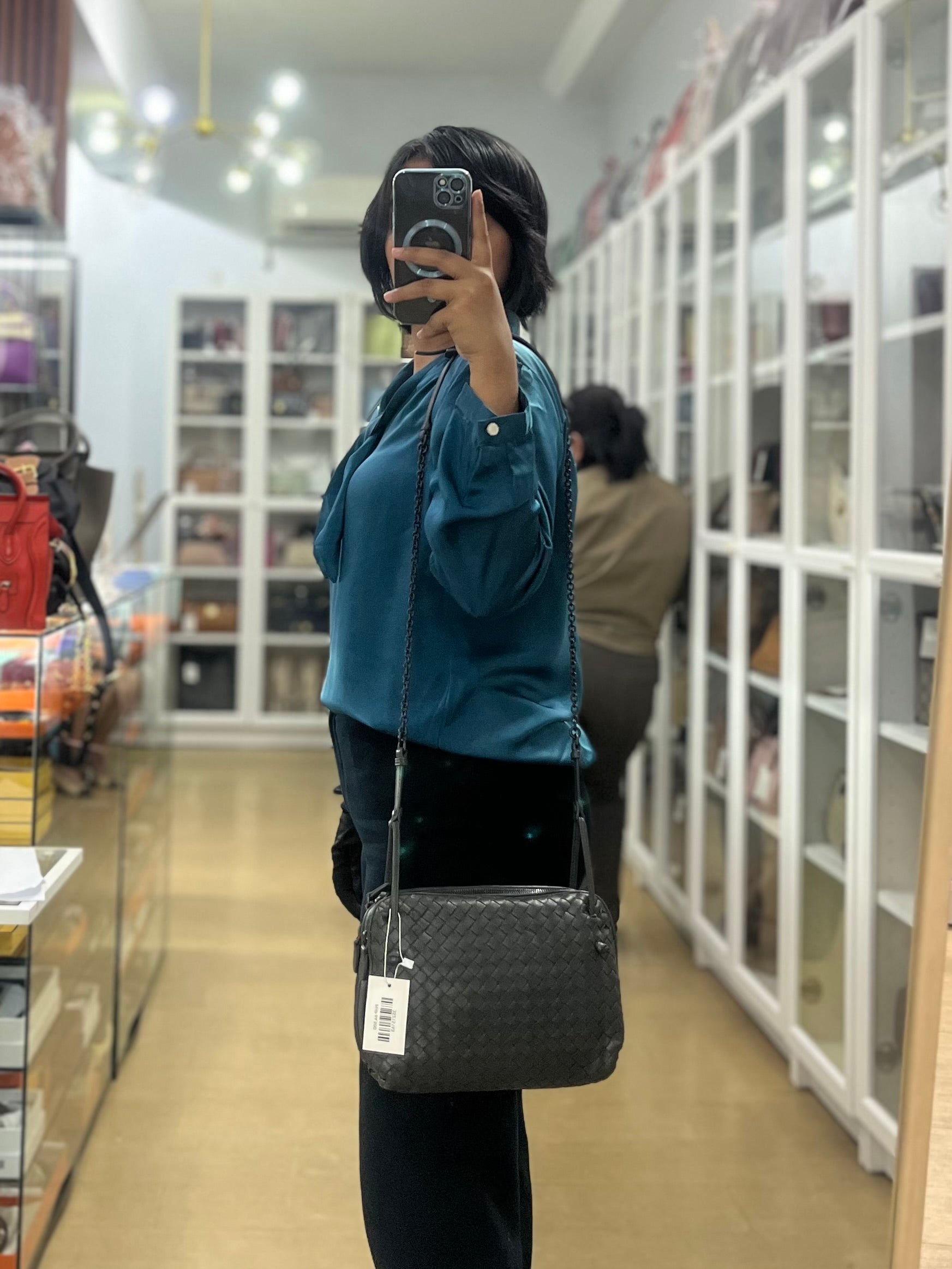 Nodini Intrecciato Gray Nappa Crossbody Bag | Purse Maison Luxury Bags Shop