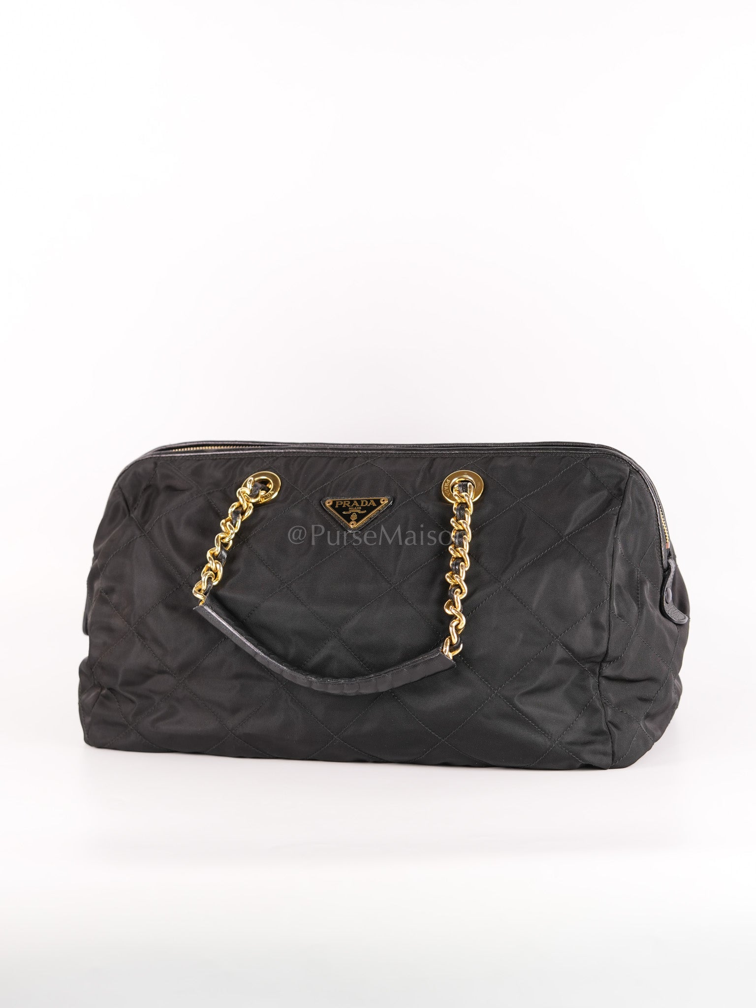 Nylon Boston Duffle Bag in Black Quilted Tessuto with Chain Strap | Purse Maison Luxury Bags Shop