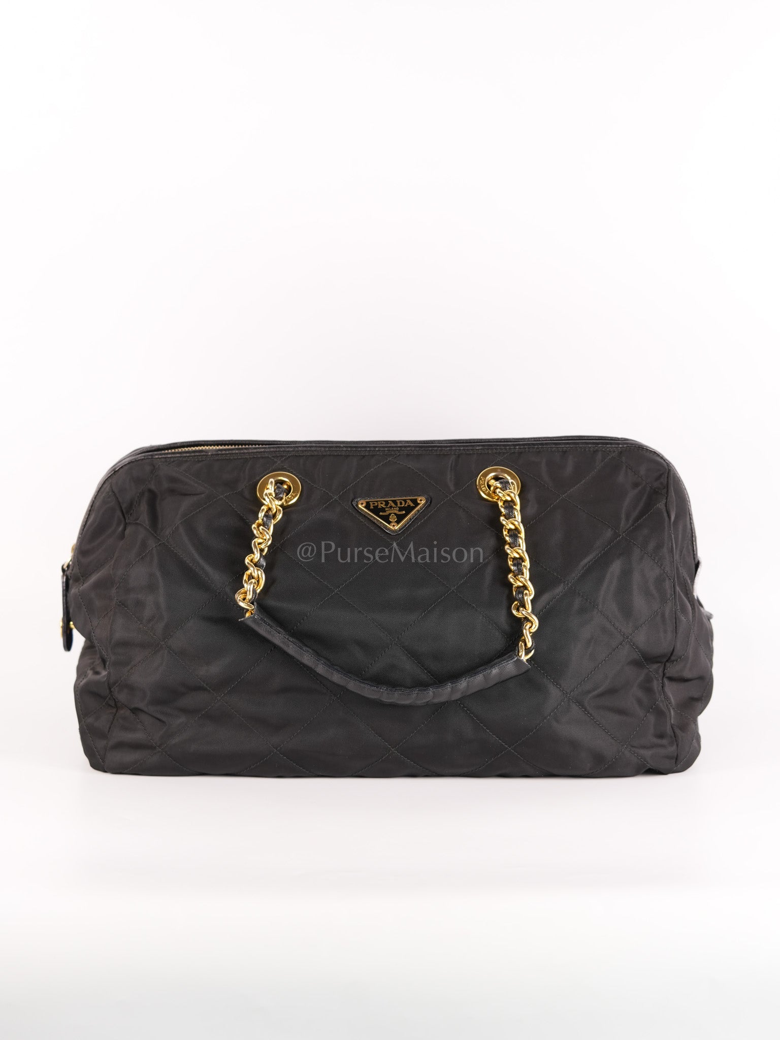 Nylon Boston Duffle Bag in Black Quilted Tessuto with Chain Strap | Purse Maison Luxury Bags Shop