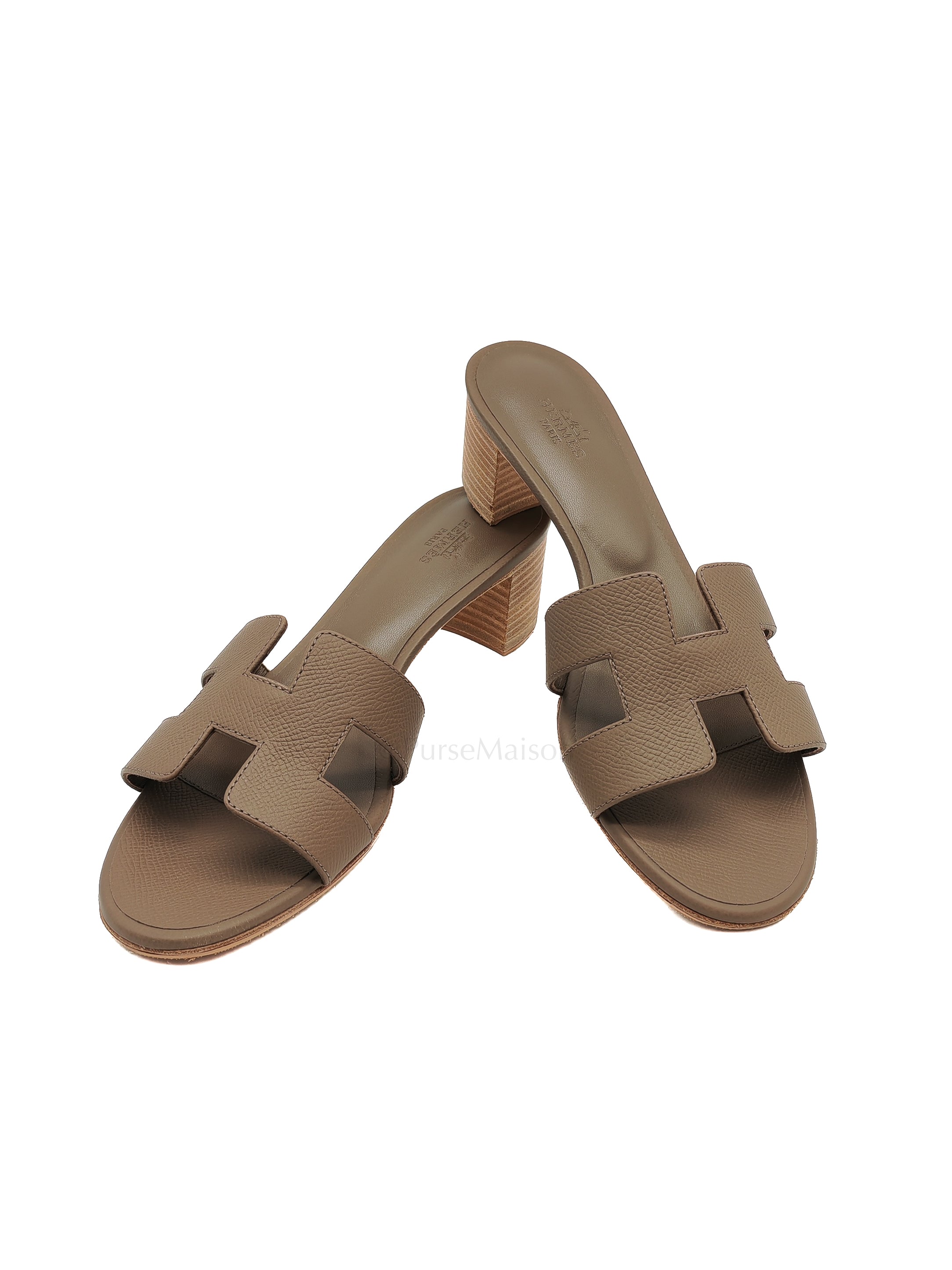 Oasis Sandals in Etoupe Epsom Leather Size 38(24.5cm) | Purse Maison Luxury Bags Shop
