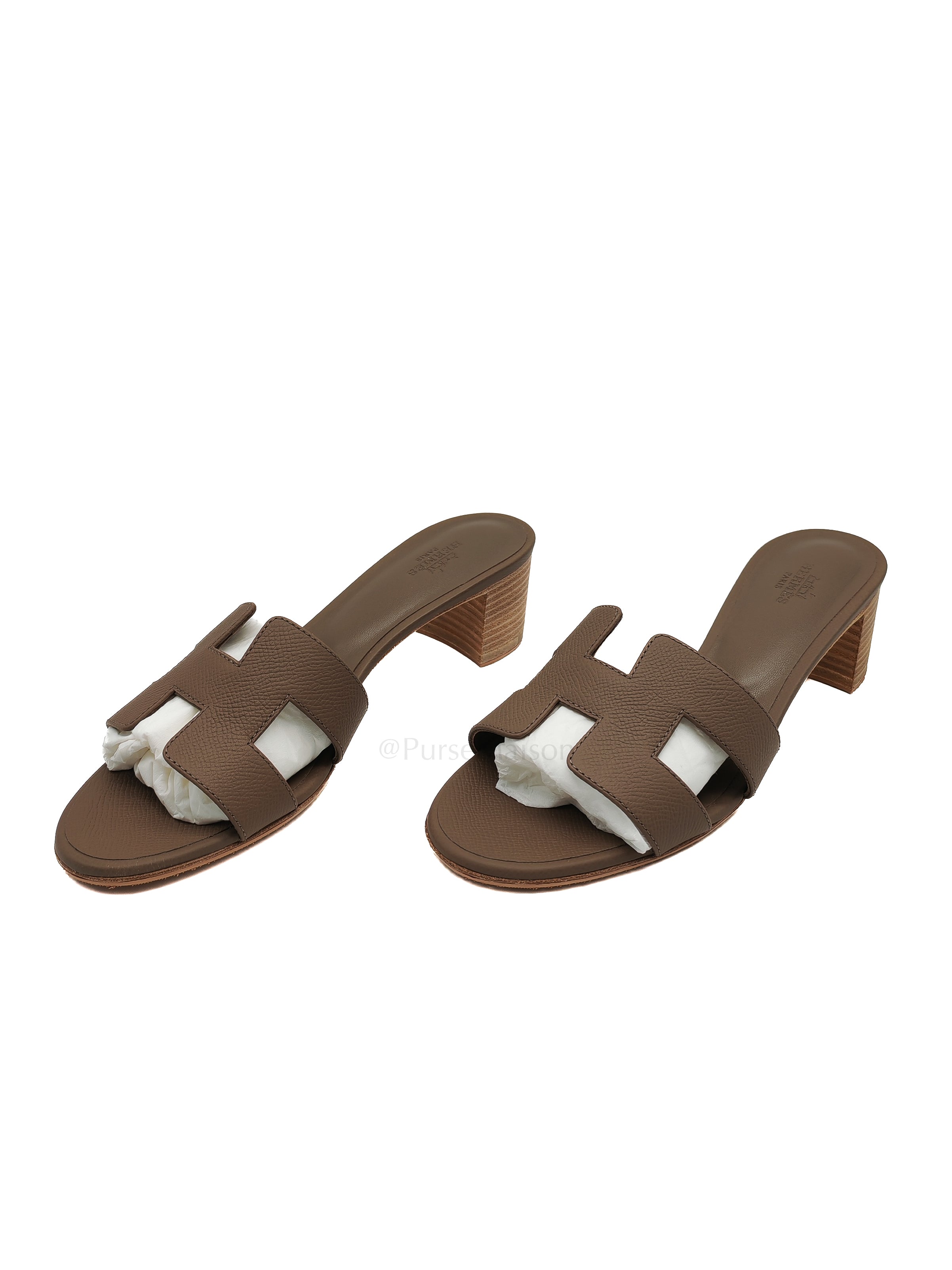 Oasis Sandals in Etoupe Epsom Leather Size 38(24.5cm) | Purse Maison Luxury Bags Shop