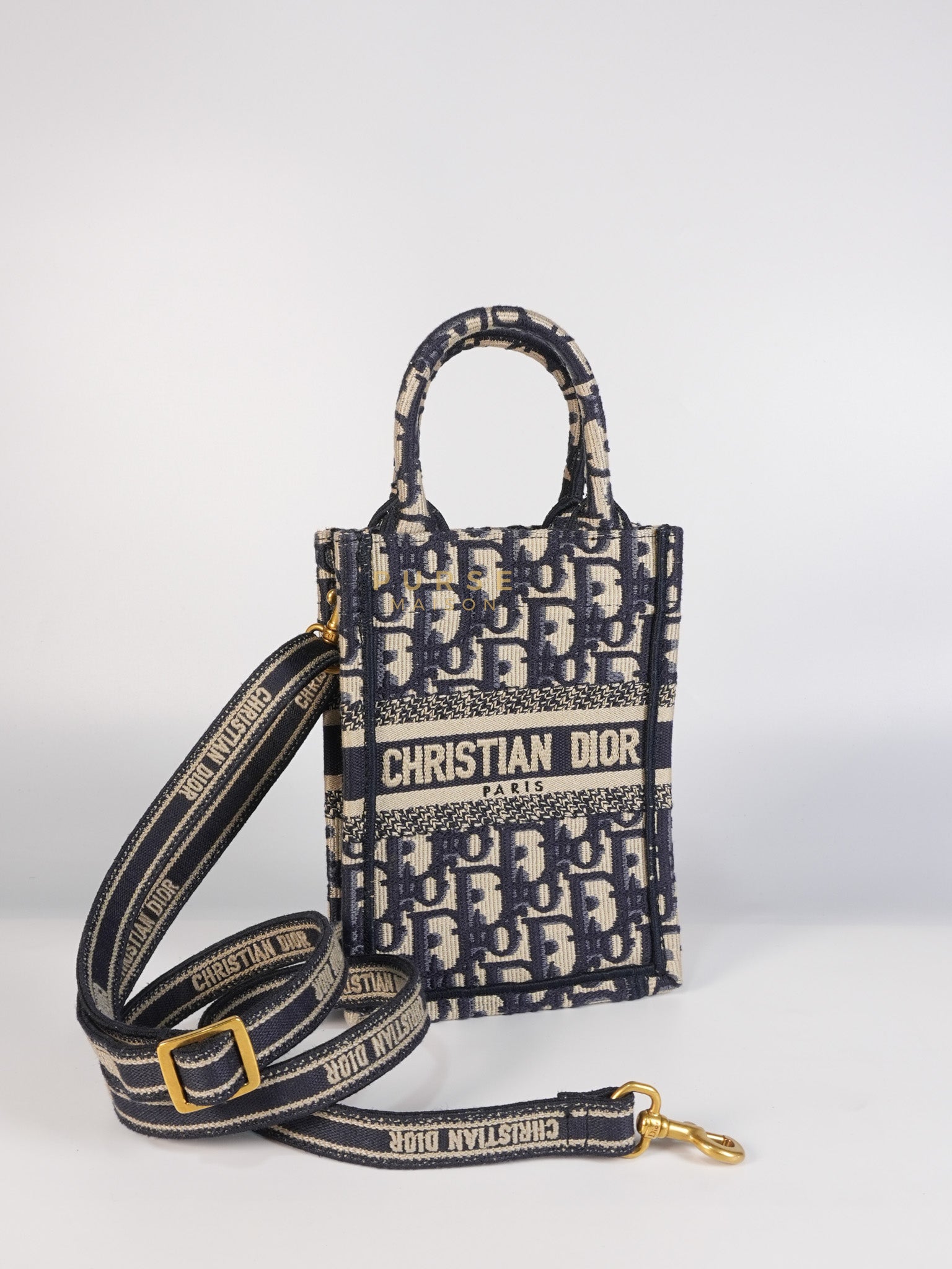 Oblique Mini Book Tote Phone Bag in Blue | Purse Maison Luxury Bags Shop