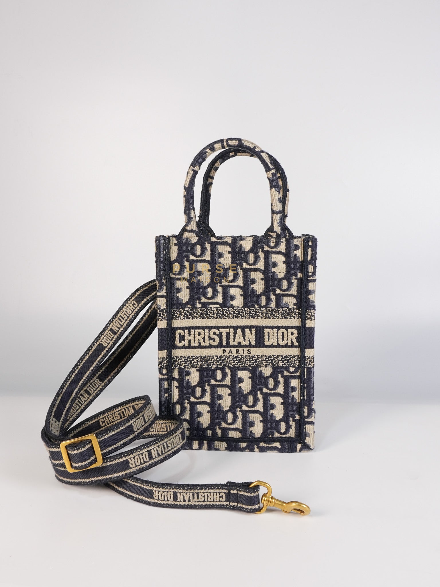 Oblique Mini Book Tote Phone Bag in Blue | Purse Maison Luxury Bags Shop