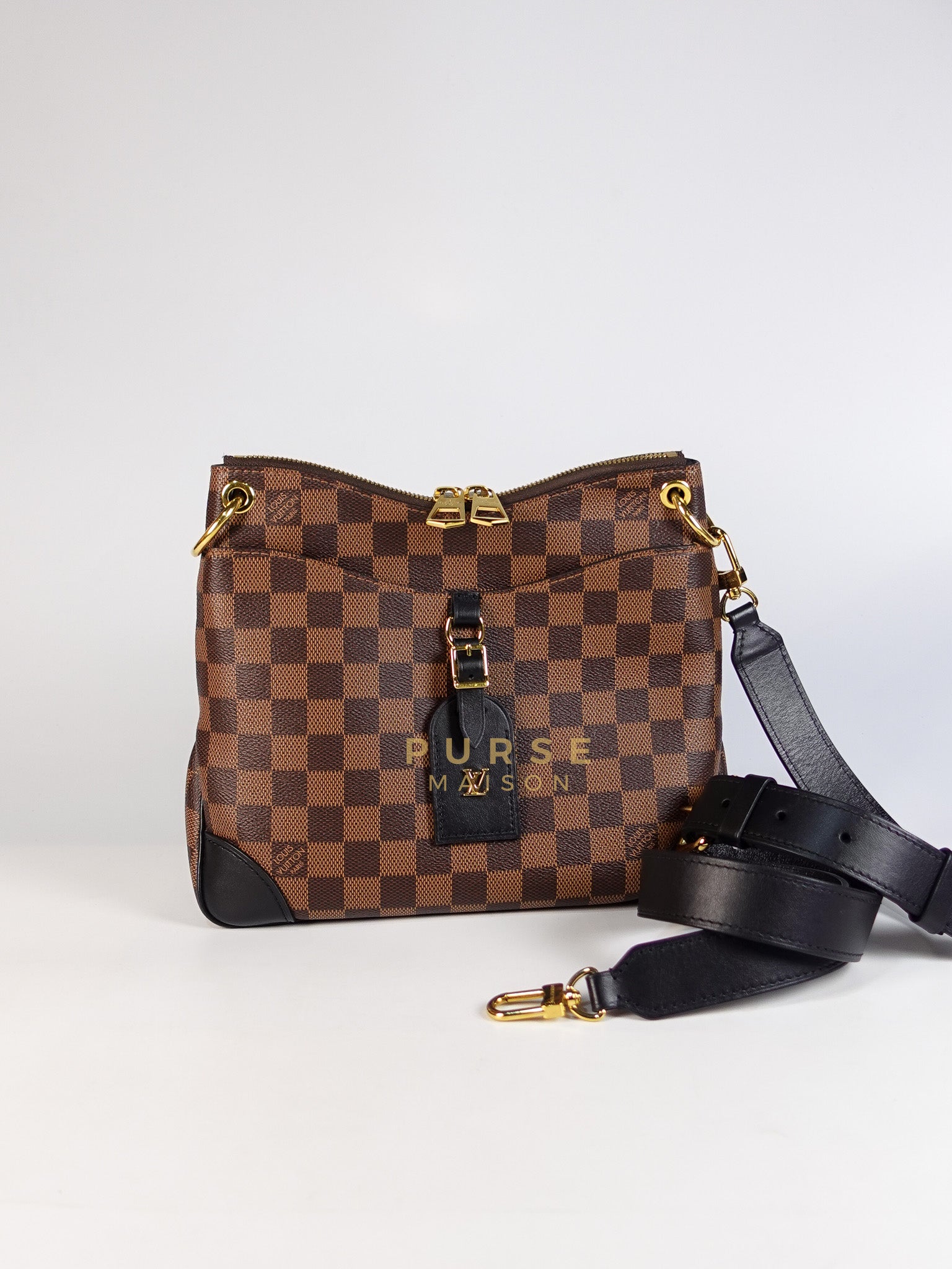 Odeon PM Crossbody Bag in Damier Ebene Canvas & Gold Hardware Microchip | Purse Maison Luxury Bags Shop