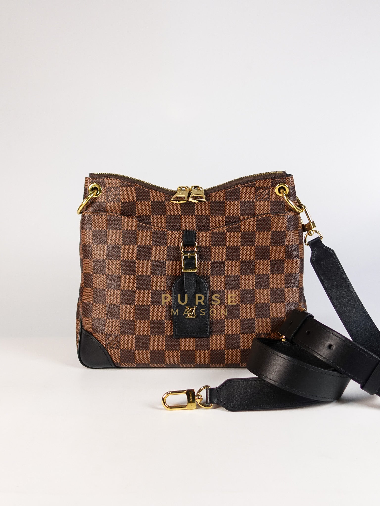 Odeon PM Crossbody Bag in Damier Ebene Canvas & Gold Hardware Microchip | Purse Maison Luxury Bags Shop