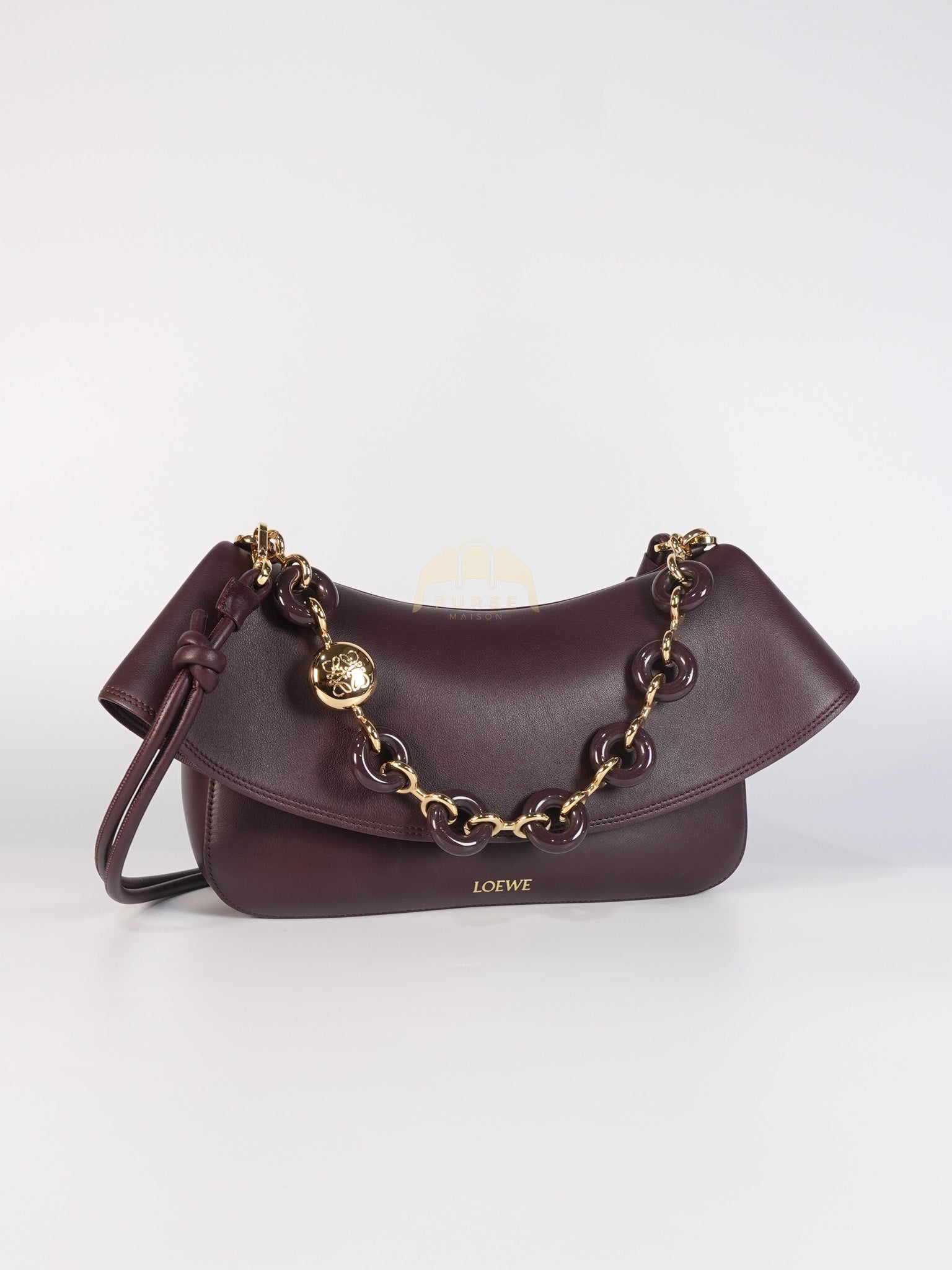 Ola Shoulder Bag Medium in Dark Burgundy Calfskin Leather & Gold Hardware | Purse Maison Luxury Bags Shop