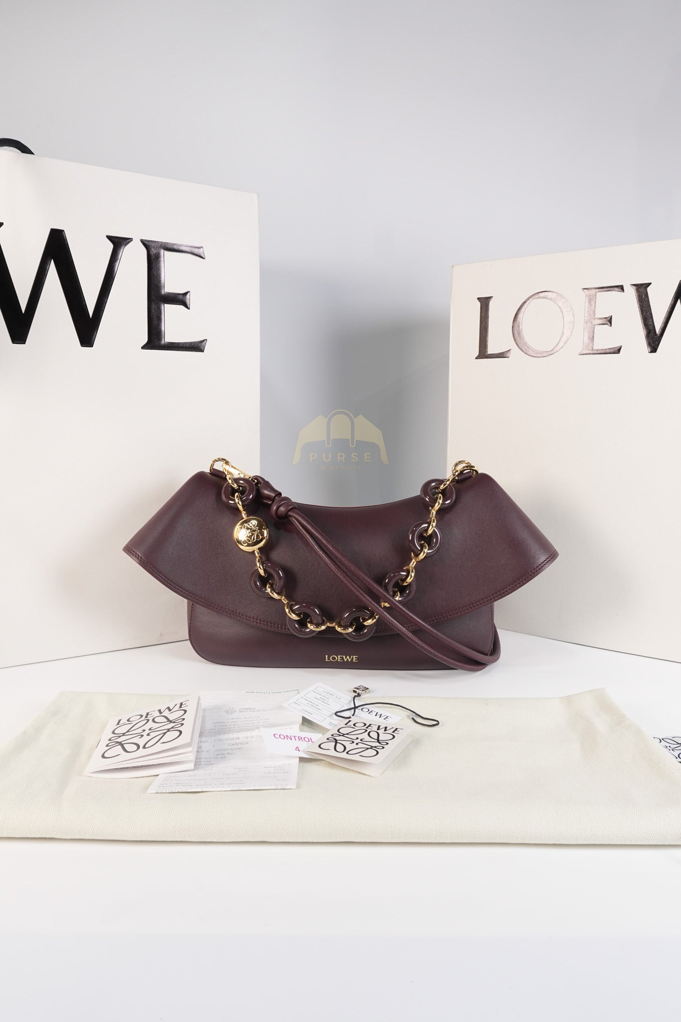 Ola Shoulder Bag Medium in Dark Burgundy Calfskin Leather & Gold Hardware | Purse Maison Luxury Bags Shop