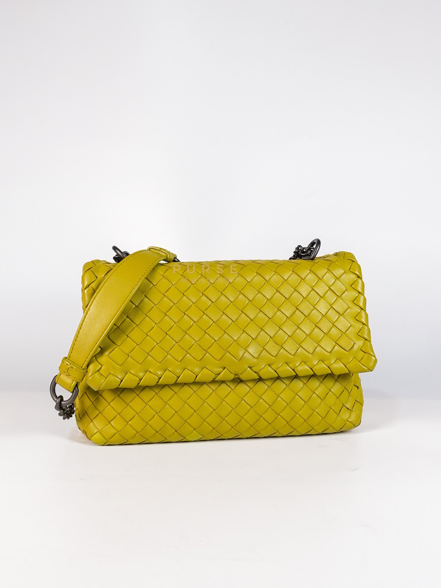 Olimpia Bag in Lime Green Intrecciato Woven Nappa Leather | Purse Maison Luxury Bags Shop