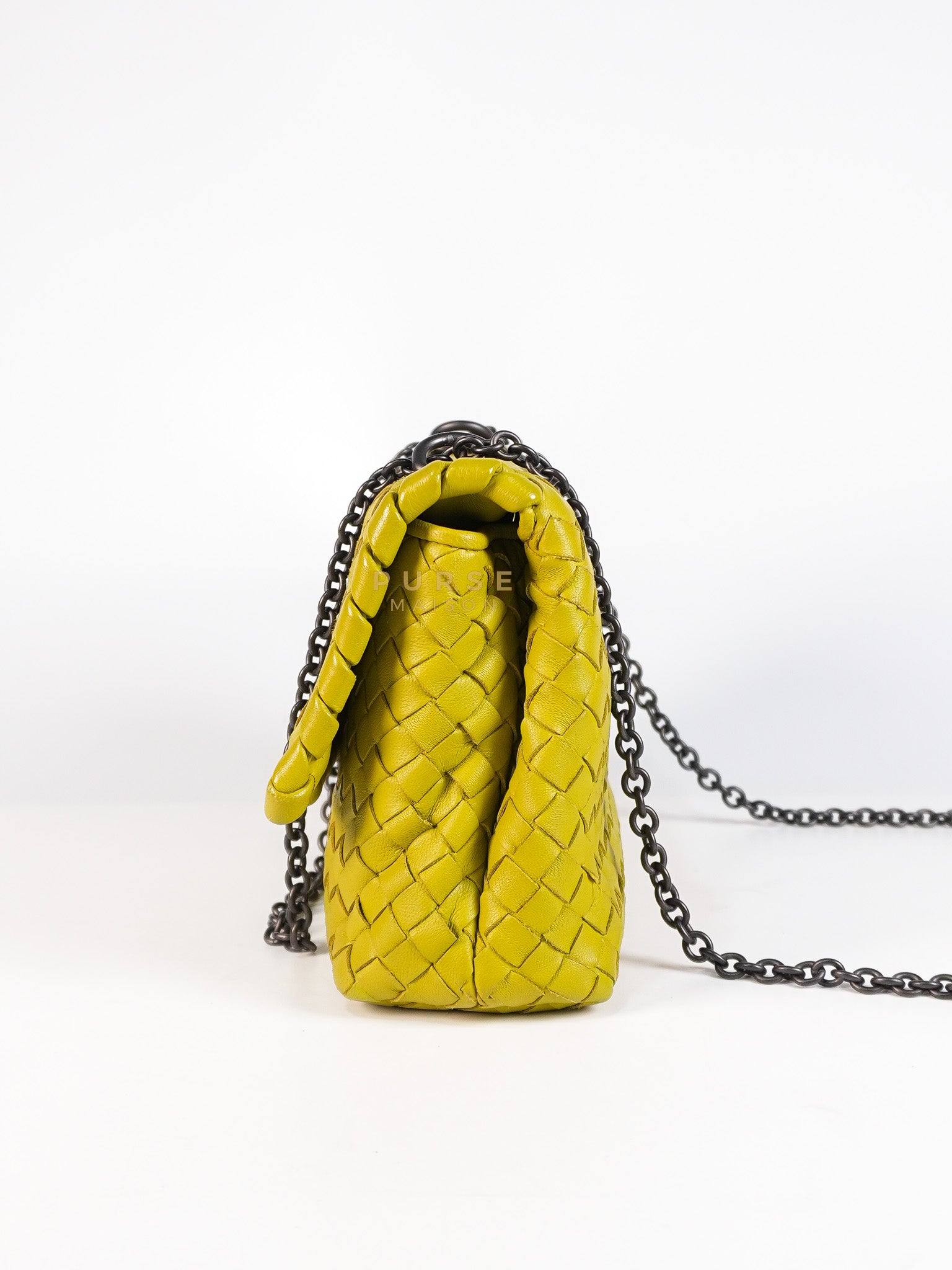 Olimpia Bag in Lime Green Intrecciato Woven Nappa Leather | Purse Maison Luxury Bags Shop