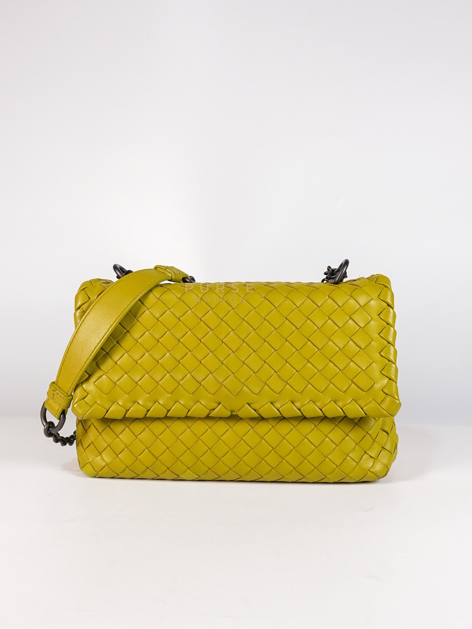 Olimpia Bag in Lime Green Intrecciato Woven Nappa Leather | Purse Maison Luxury Bags Shop
