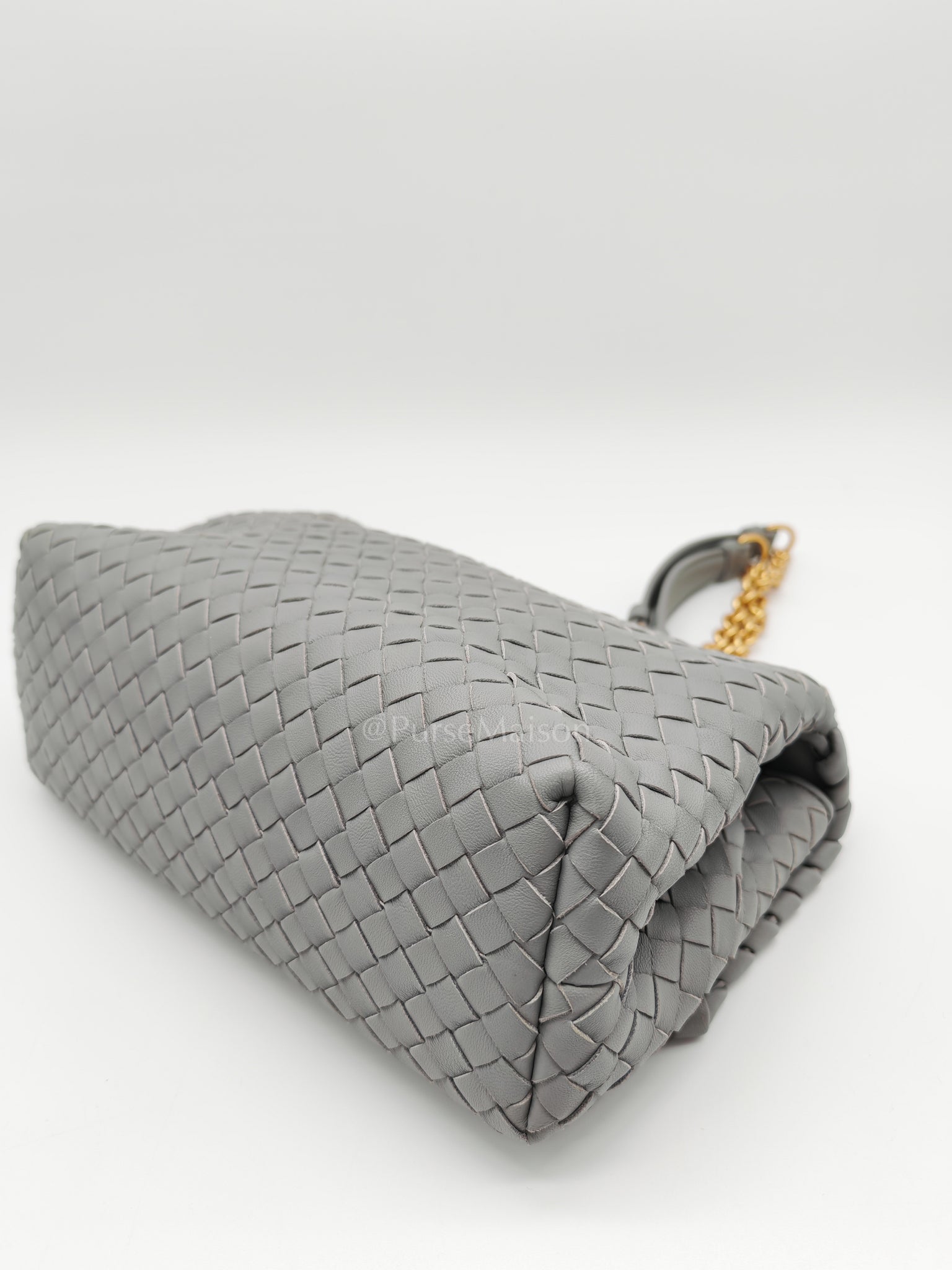 Olimpia Bag Small in Gray Intrecciato Nappa Leather & Gold Hardware | Purse Maison Luxury Bags Shop