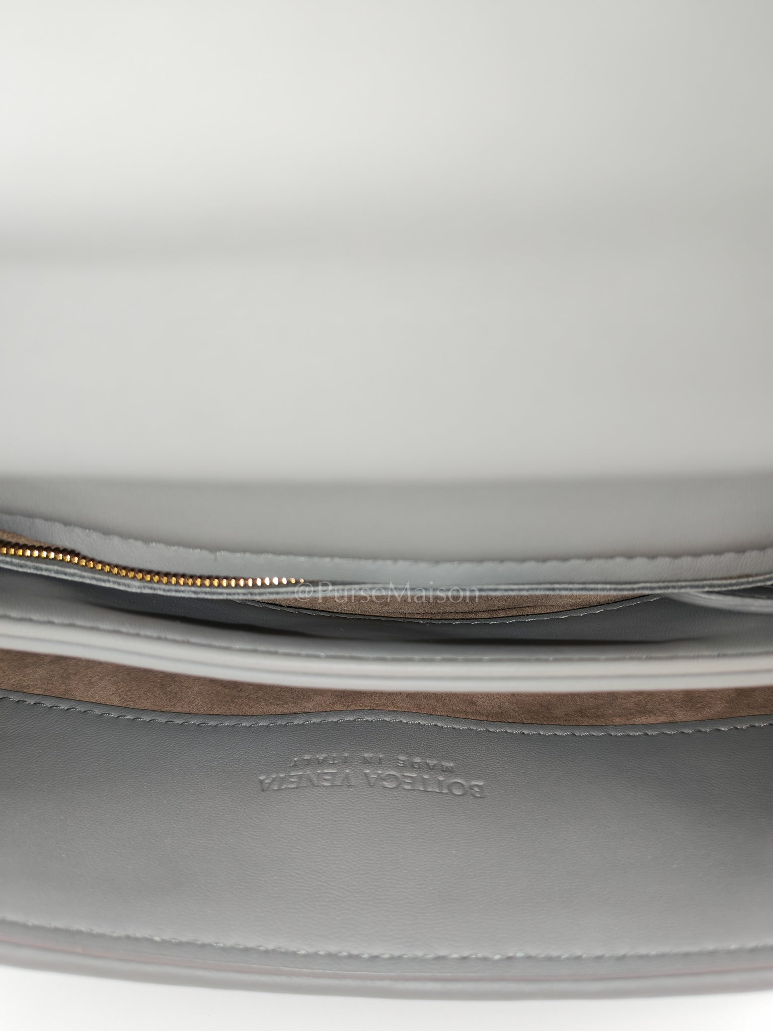 Olimpia Bag Small in Gray Intrecciato Nappa Leather & Gold Hardware | Purse Maison Luxury Bags Shop