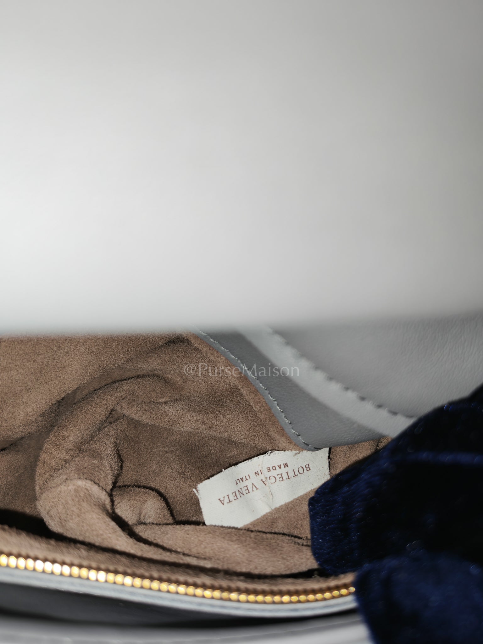 Olimpia Bag Small in Gray Intrecciato Nappa Leather & Gold Hardware | Purse Maison Luxury Bags Shop