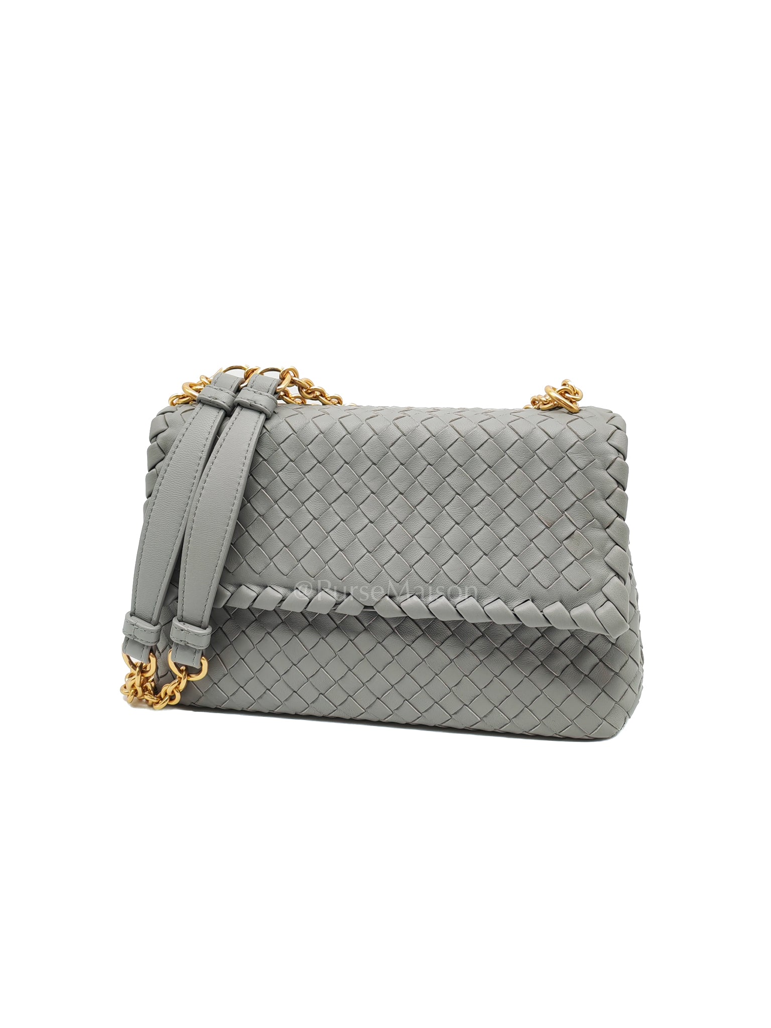 Olimpia Bag Small in Gray Intrecciato Nappa Leather & Gold Hardware | Purse Maison Luxury Bags Shop