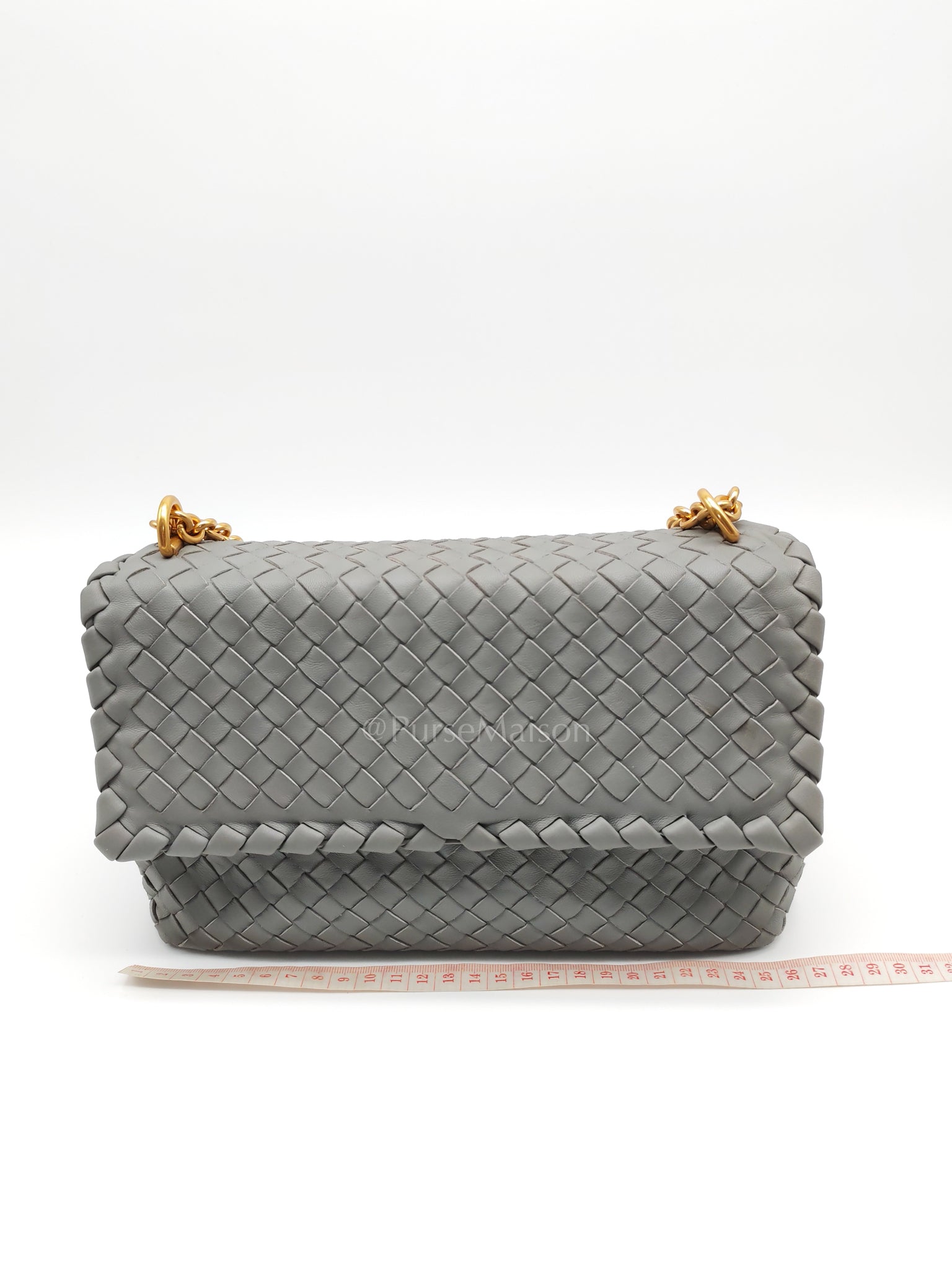 Olimpia Bag Small in Gray Intrecciato Nappa Leather & Gold Hardware | Purse Maison Luxury Bags Shop
