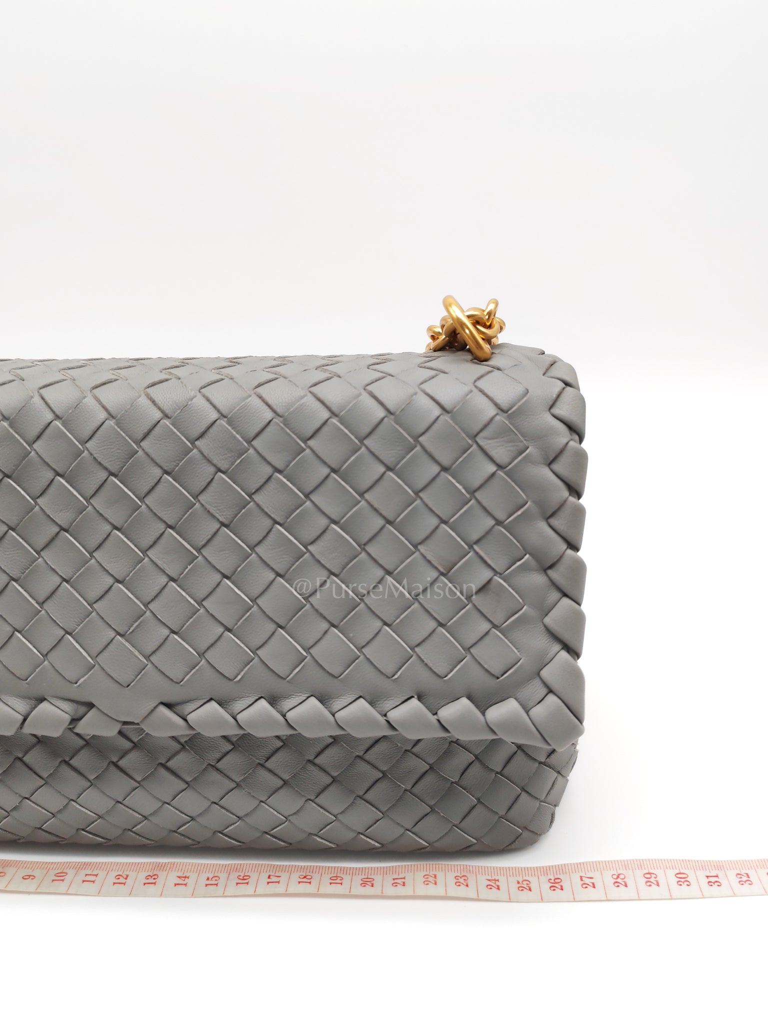Olimpia Bag Small in Gray Intrecciato Nappa Leather & Gold Hardware | Purse Maison Luxury Bags Shop