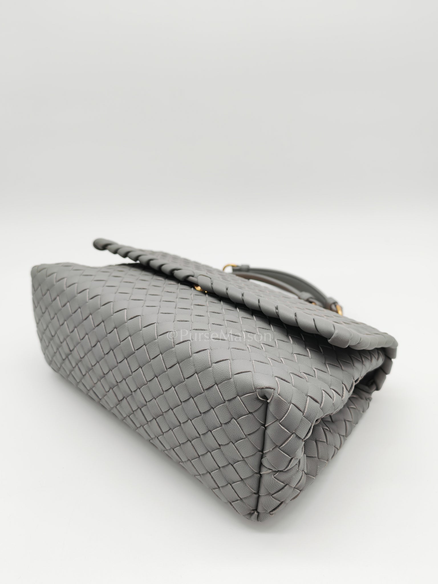 Olimpia Bag Small in Gray Intrecciato Nappa Leather & Gold Hardware | Purse Maison Luxury Bags Shop