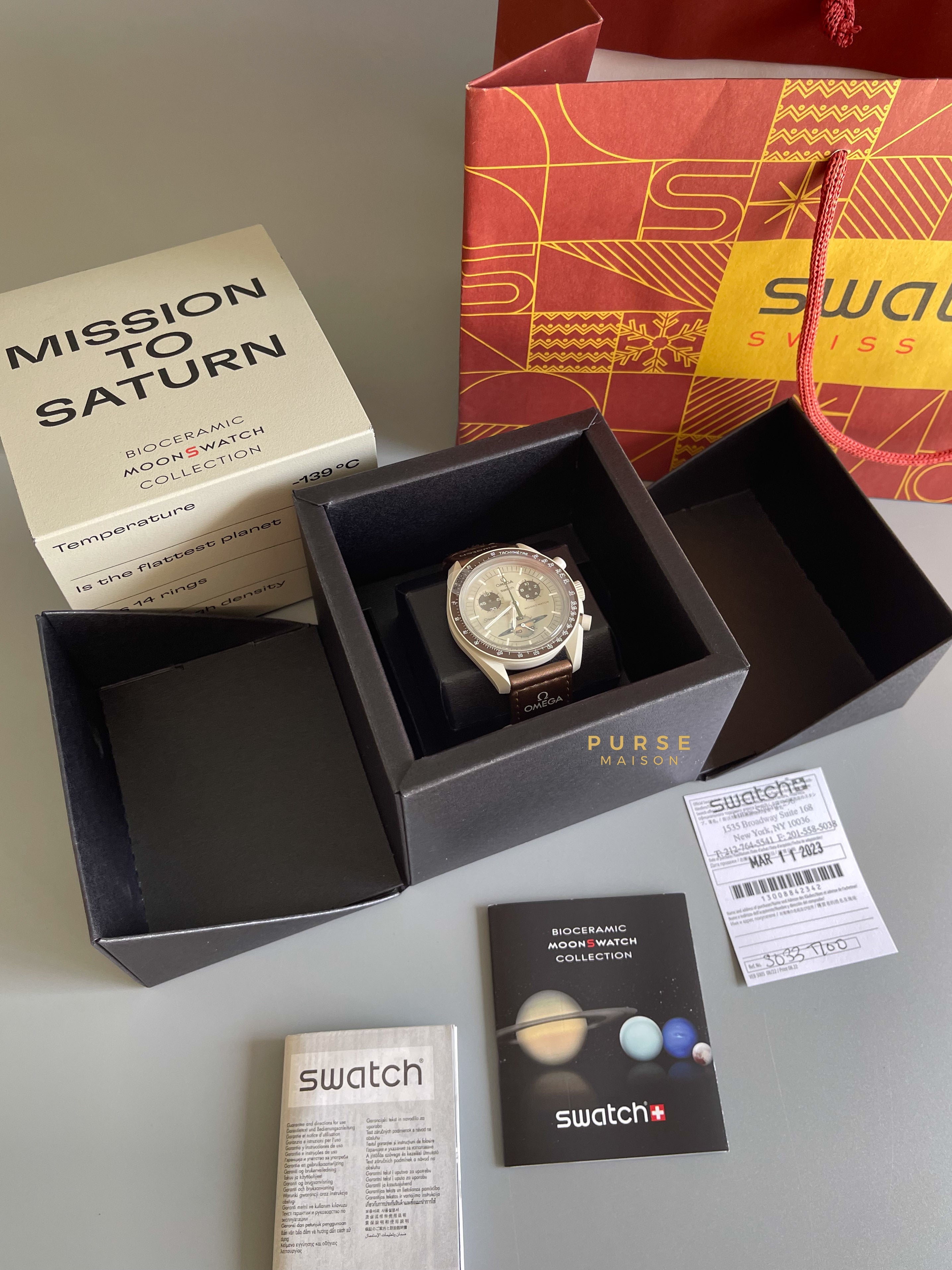 Omega x Swatch Bioceramic MoonSwatch Collection Mission to Saturn | Purse Maison Luxury Bags Shop