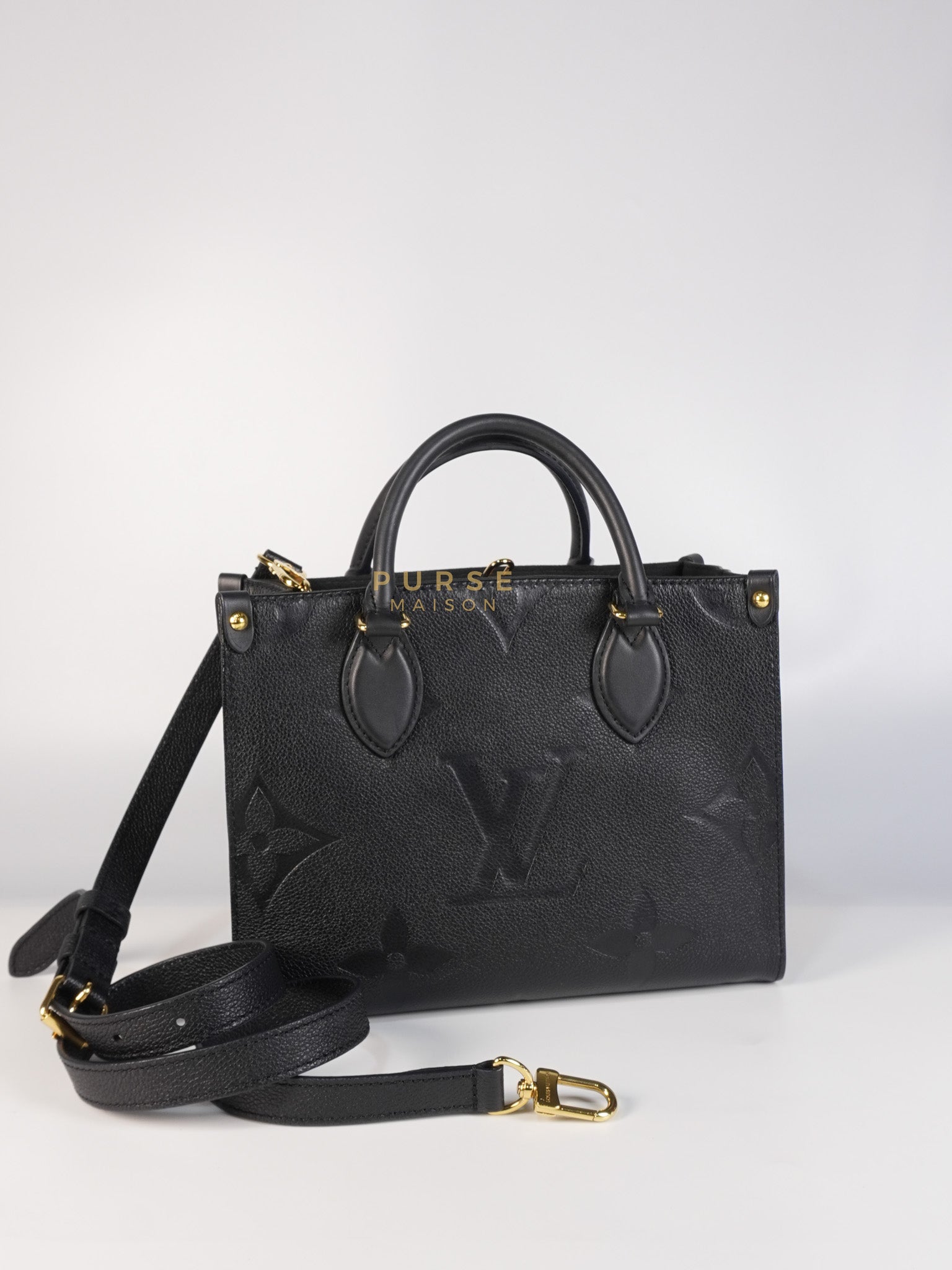 On The Go PM in Black Monogram Canvas & Gold Hardware Microchip | Purse Maison Luxury Bags Shop