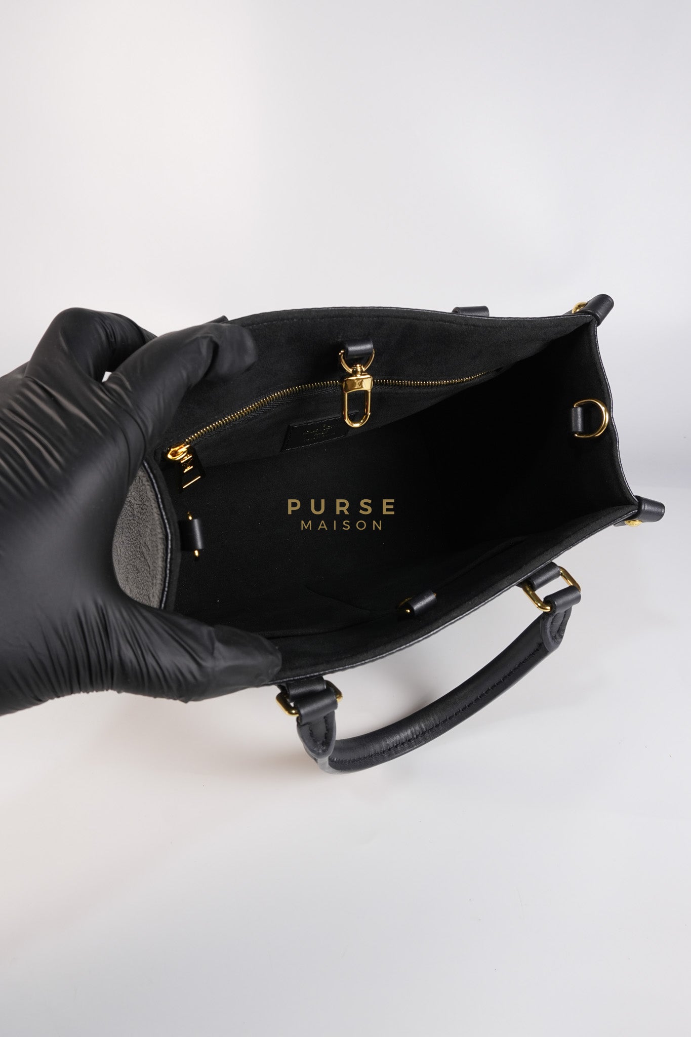 On The Go PM in Black Monogram Canvas & Gold Hardware Microchip | Purse Maison Luxury Bags Shop