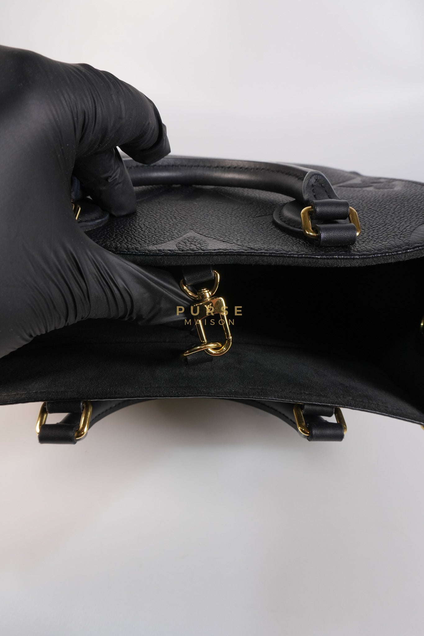 On The Go PM in Black Monogram Canvas & Gold Hardware Microchip | Purse Maison Luxury Bags Shop