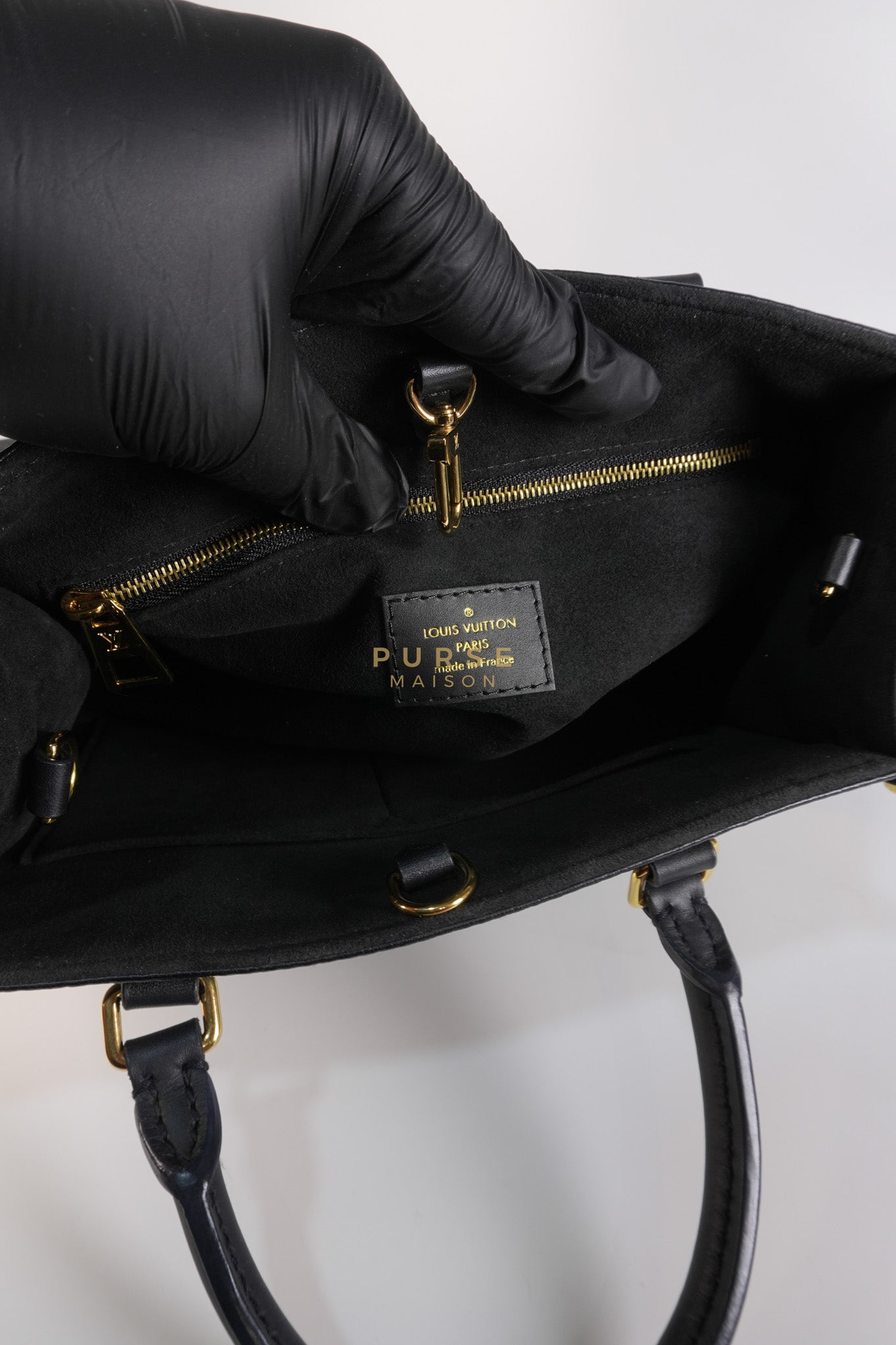 On The Go PM in Black Monogram Canvas & Gold Hardware Microchip | Purse Maison Luxury Bags Shop