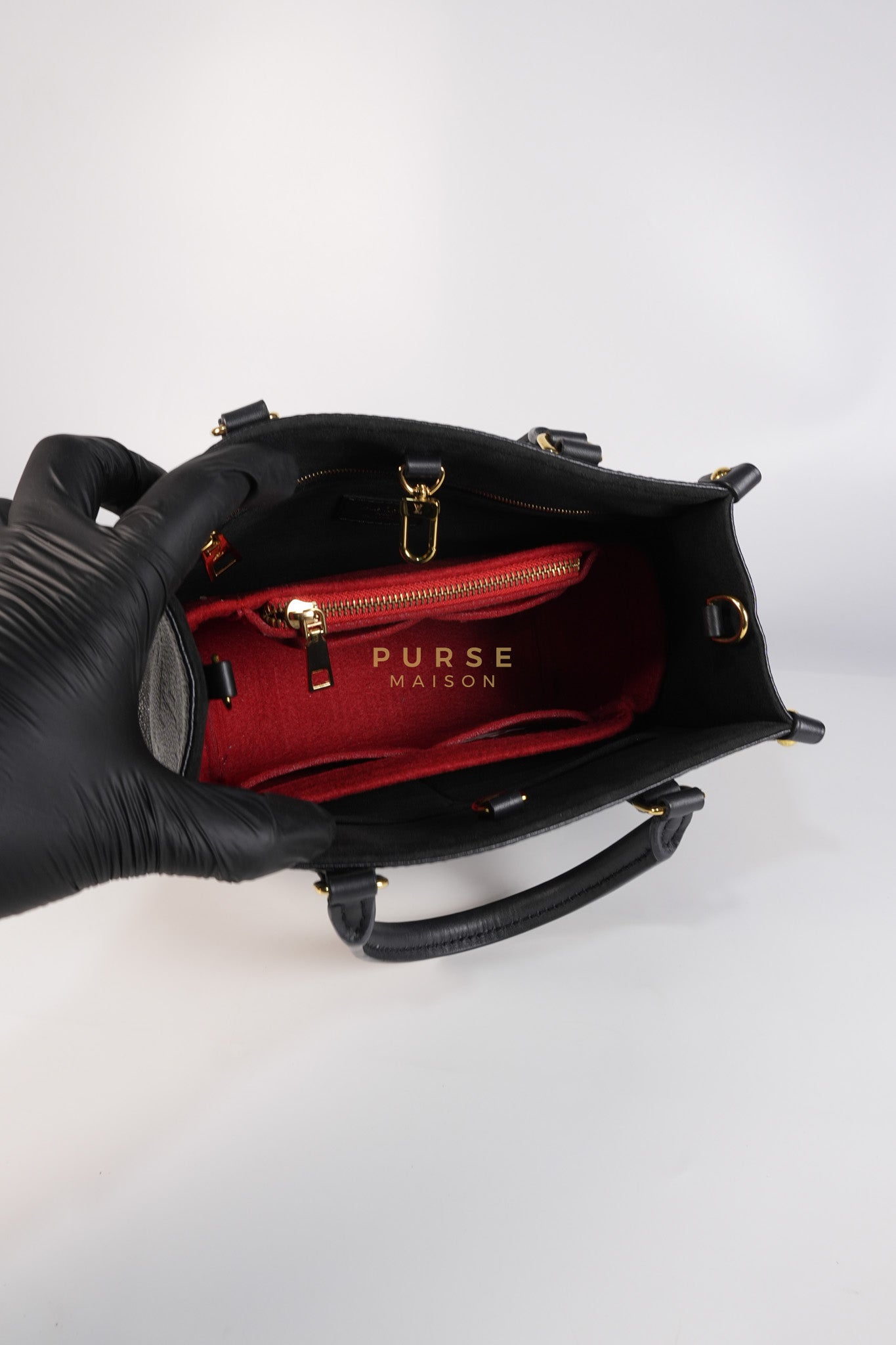 On The Go PM in Black Monogram Canvas & Gold Hardware Microchip | Purse Maison Luxury Bags Shop