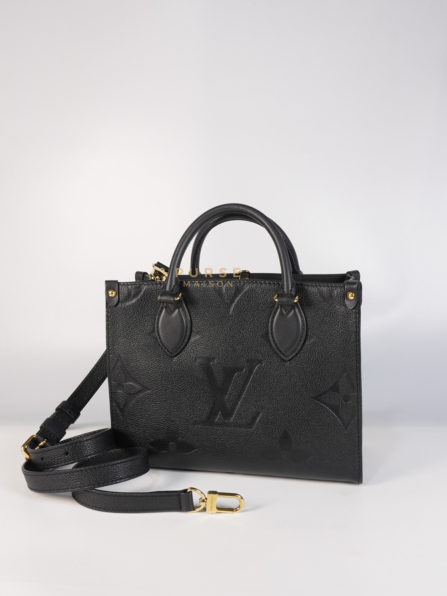 On The Go PM in Black Monogram Canvas & Gold Hardware Microchip | Purse Maison Luxury Bags Shop