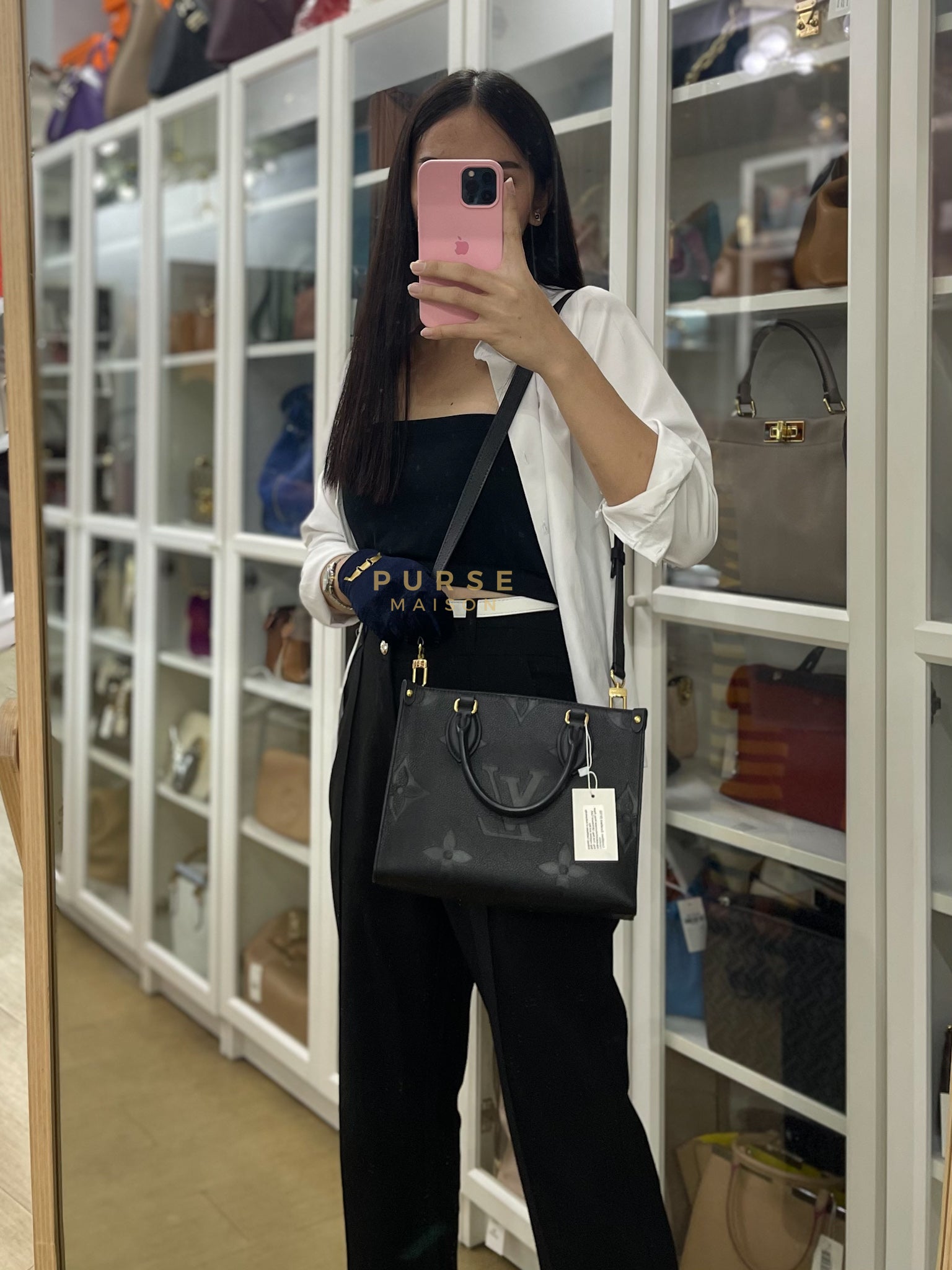 On The Go PM in Black Monogram Canvas & Gold Hardware Microchip | Purse Maison Luxury Bags Shop