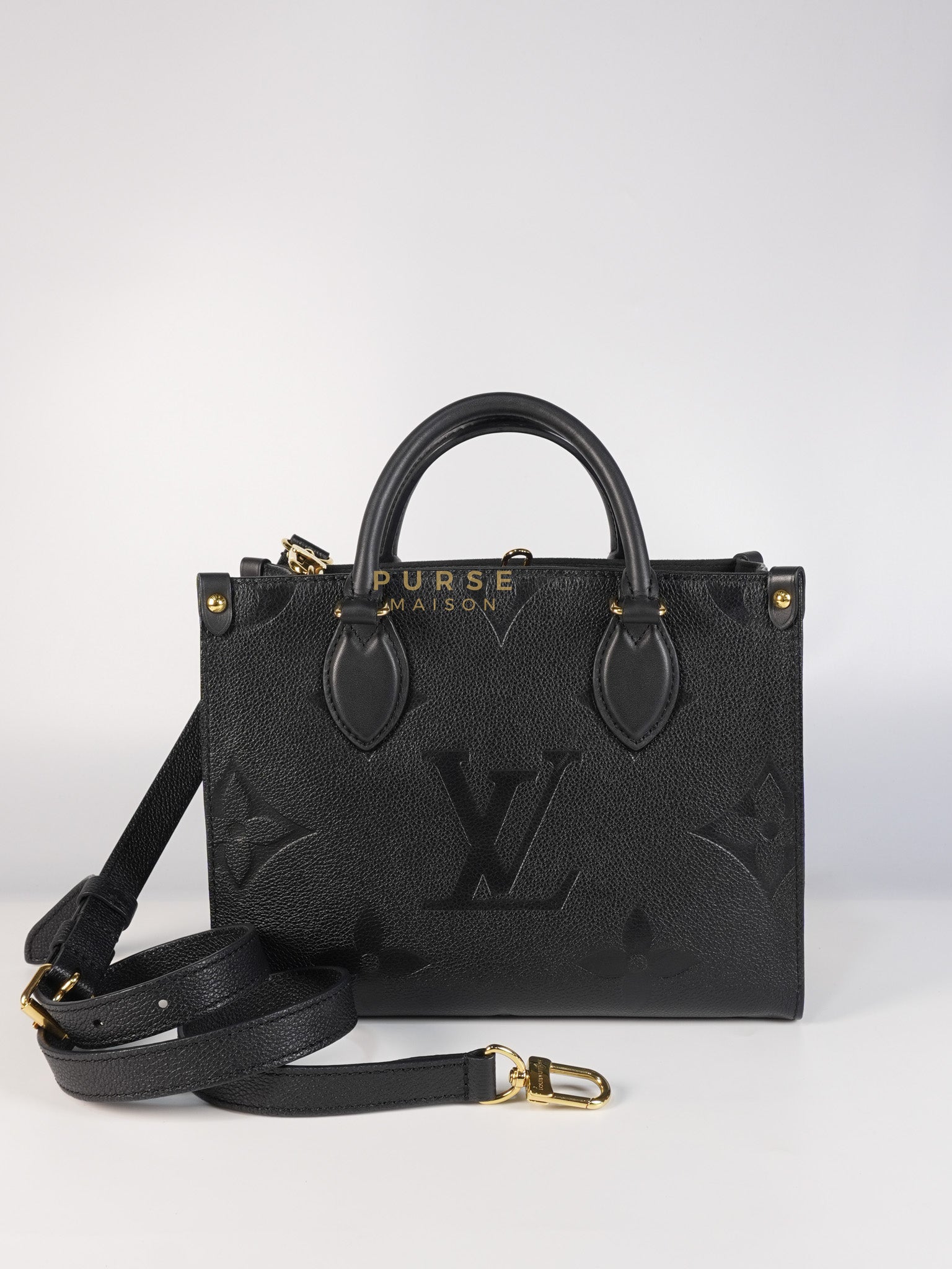 On The Go PM in Black Monogram Canvas & Gold Hardware Microchip | Purse Maison Luxury Bags Shop