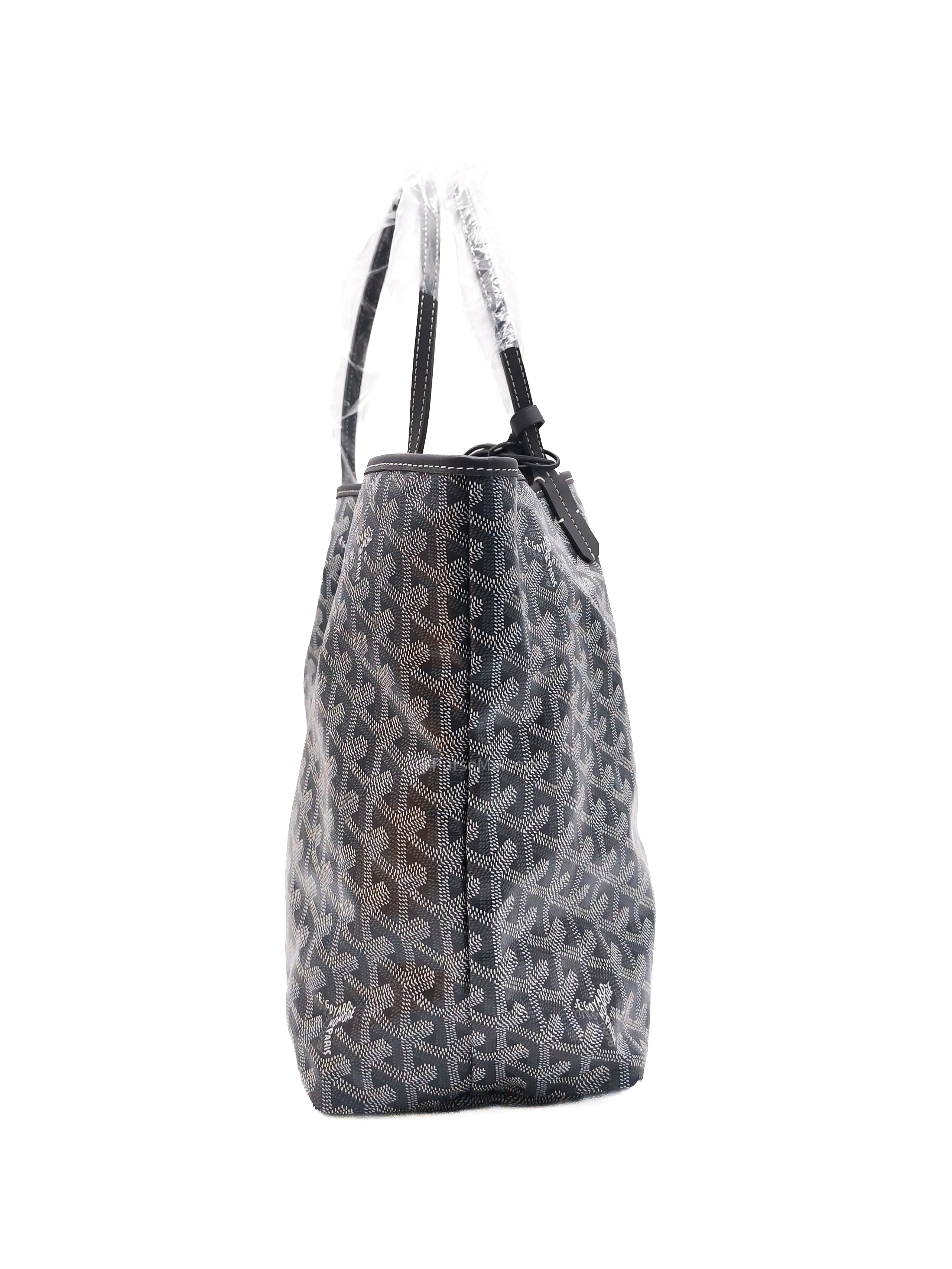 Goyard Saint Louis PM Tote Bag in Gris/Grey Goyardine Canvas with Croc Universel Clip Charm