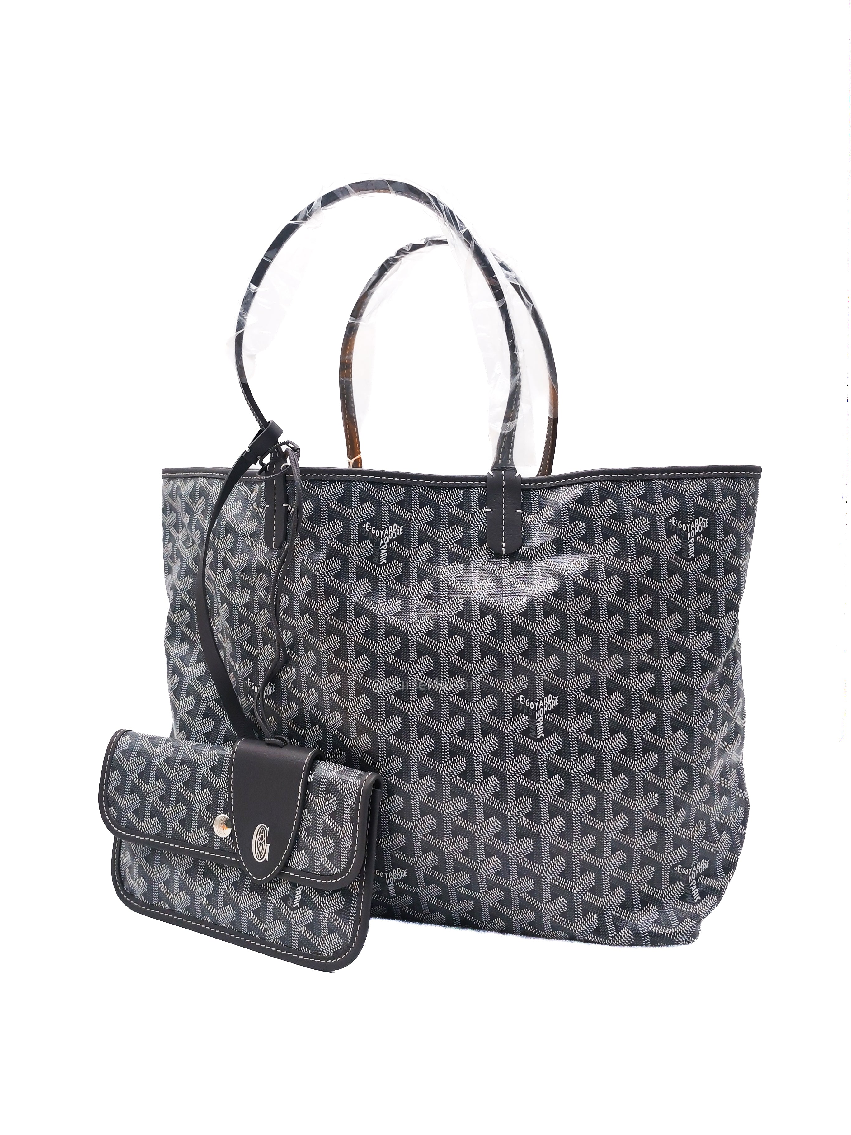 Goyard Saint Louis PM Tote Bag in Gris/Grey Goyardine Canvas with Croc Universel Clip Charm