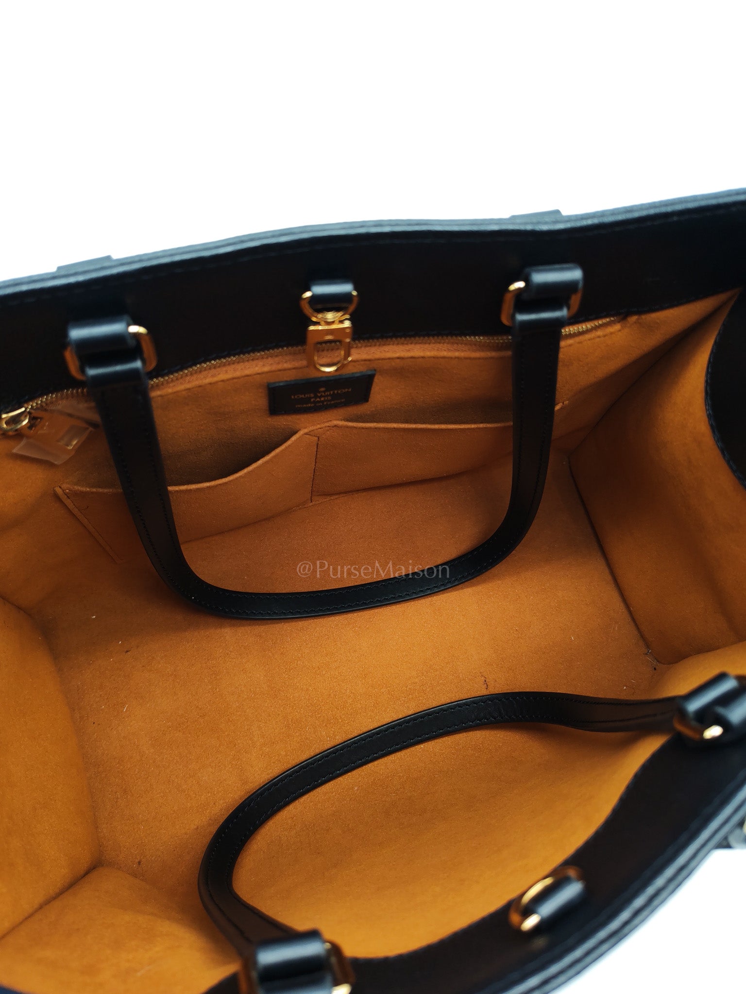 OnTheGo (OTG) MM in Black Monogram Empreinte Leather & Gold Hardware Microchip | Purse Maison Luxury Bags Shop