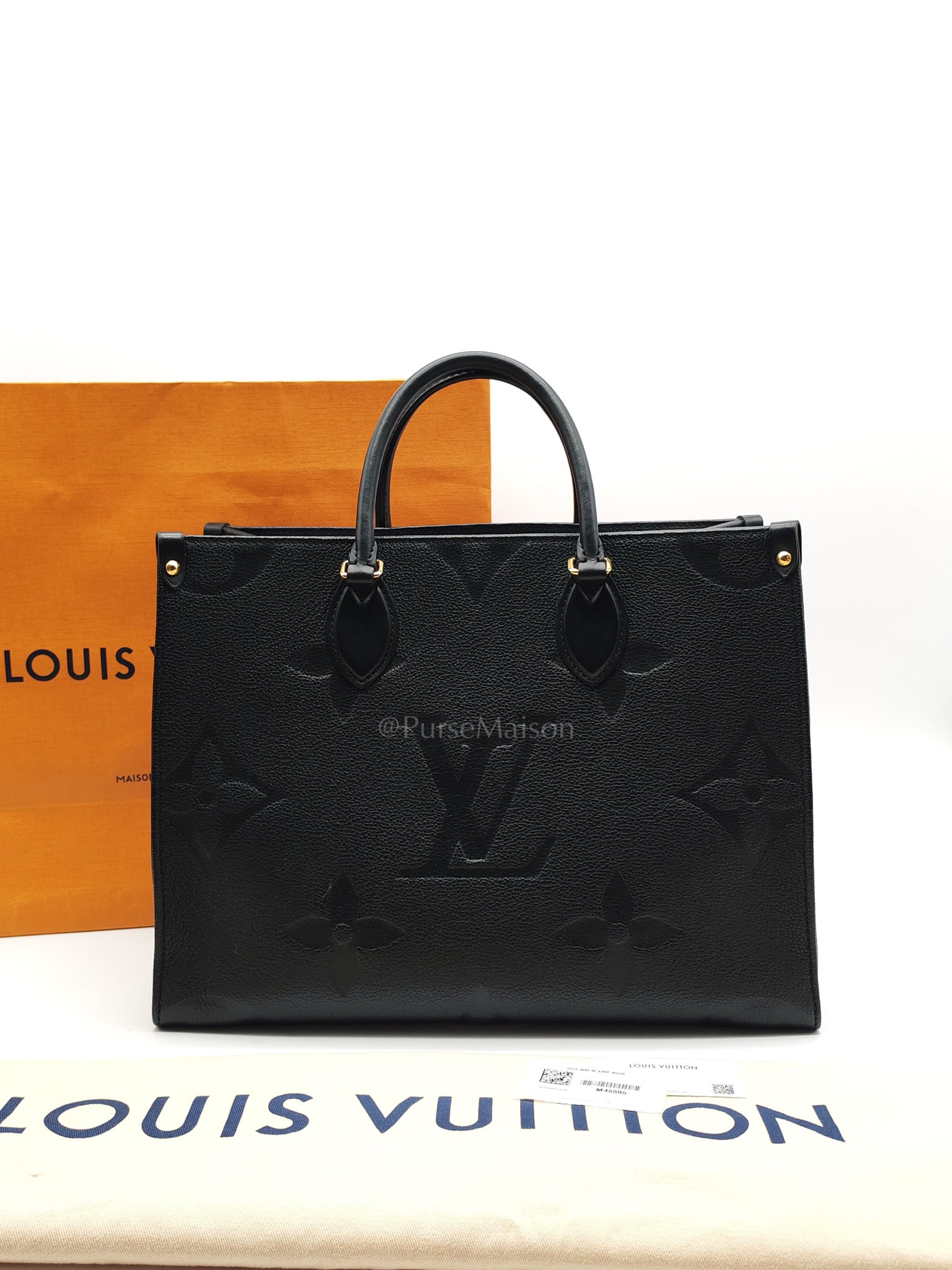 OnTheGo (OTG) MM in Black Monogram Empreinte Leather & Gold Hardware Microchip | Purse Maison Luxury Bags Shop