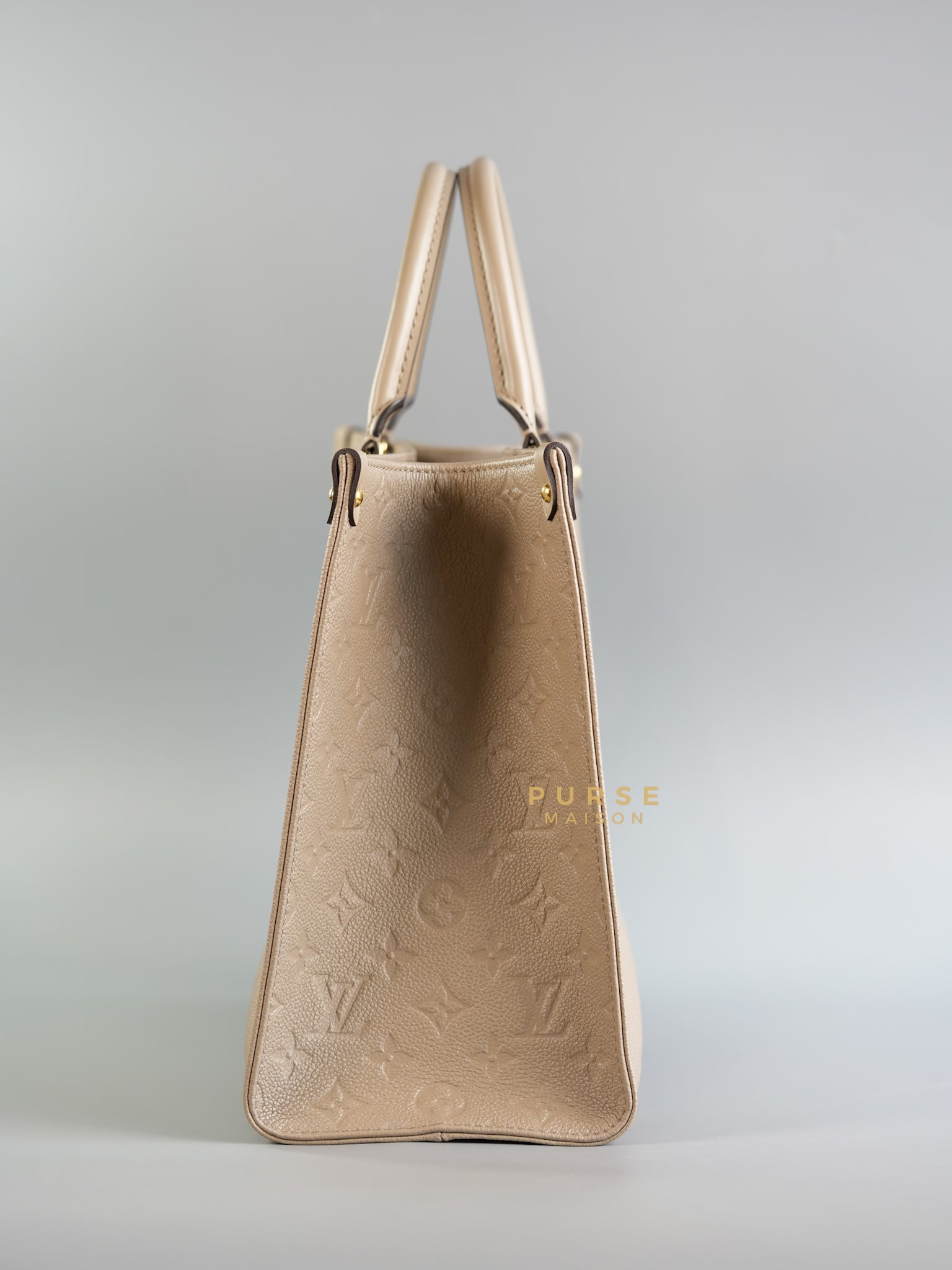 OnTheGo (OTG) MM Tourterelle Empreinte Monogram (Microchip) | Purse Maison Luxury Bags Shop