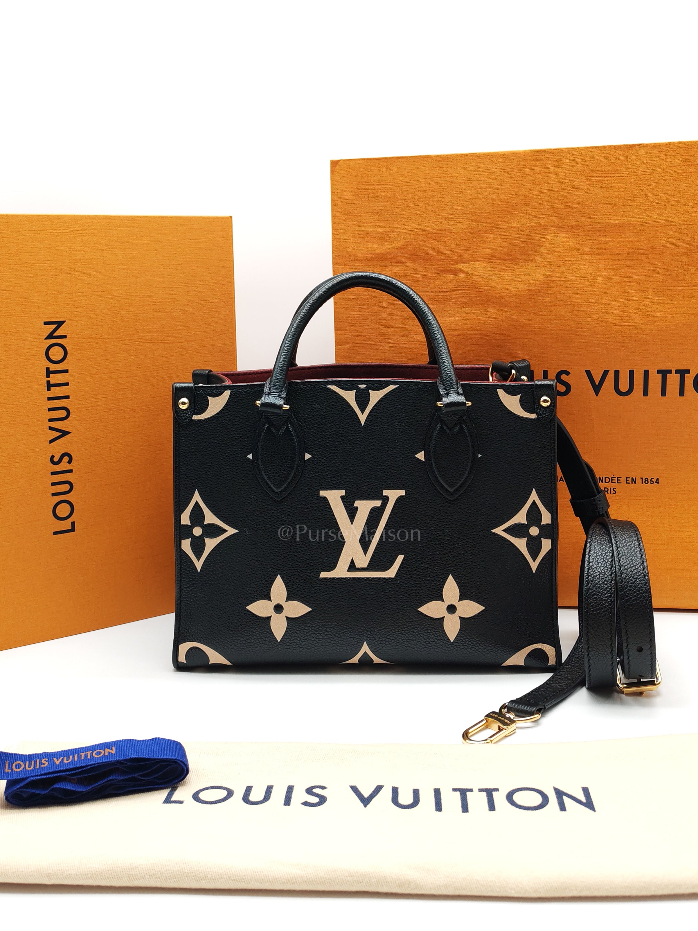OnTheGo (OTG) PM in Bicolor Black/Creme Monogram Giant Empreinte & Gold Hardware Microchip | Purse Maison Luxury Bags Shop