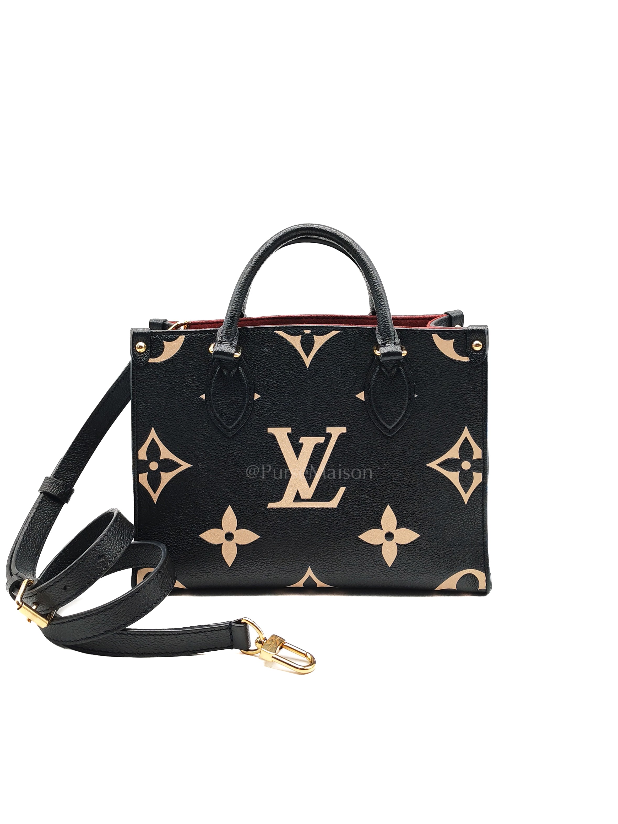 OnTheGo (OTG) PM in Bicolor Black/Creme Monogram Giant Empreinte & Gold Hardware Microchip | Purse Maison Luxury Bags Shop
