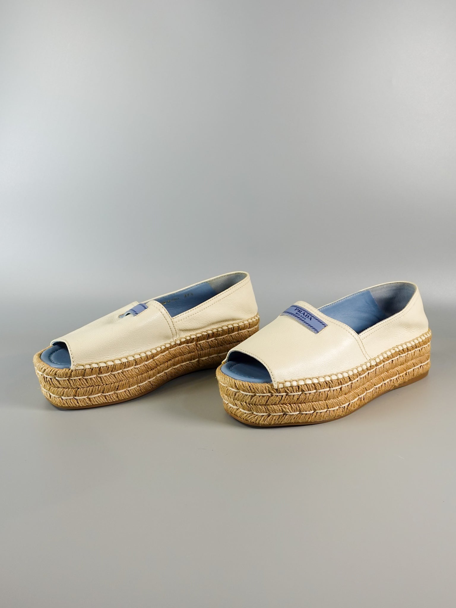 Open Toe Platform Espadrilles in Off White Size 39.5 (26cm) | Purse Maison Luxury Bags Shop