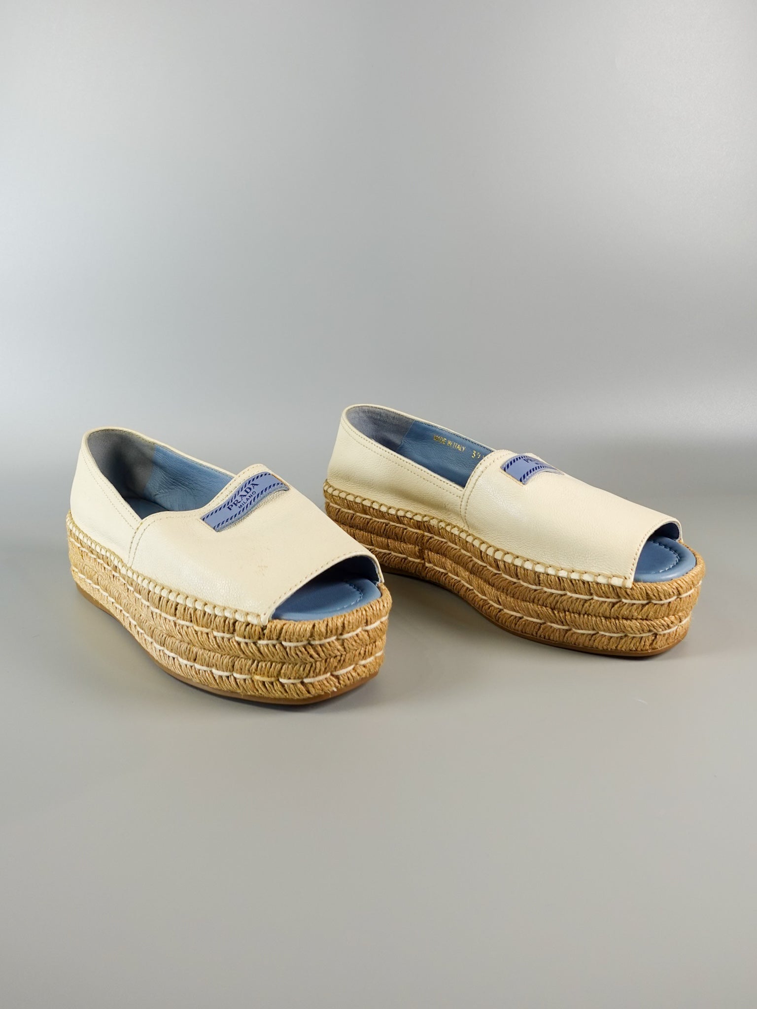 Open Toe Platform Espadrilles in Off White Size 39.5 (26cm) | Purse Maison Luxury Bags Shop