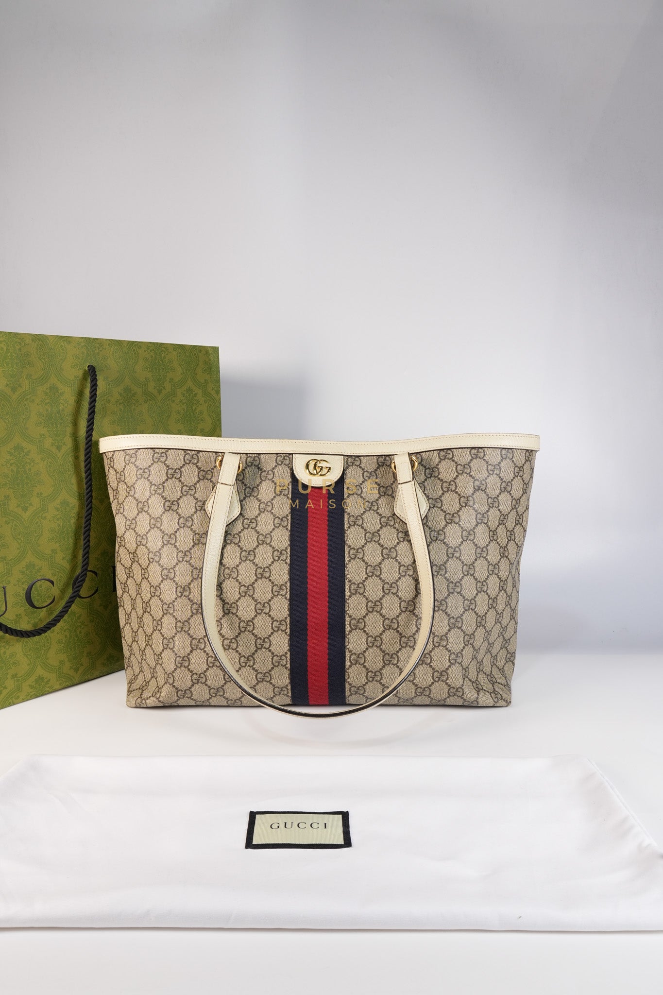 Ophidia Large Tote Bag in Cream/Red/Blue | Purse Maison Luxury Bags Shop