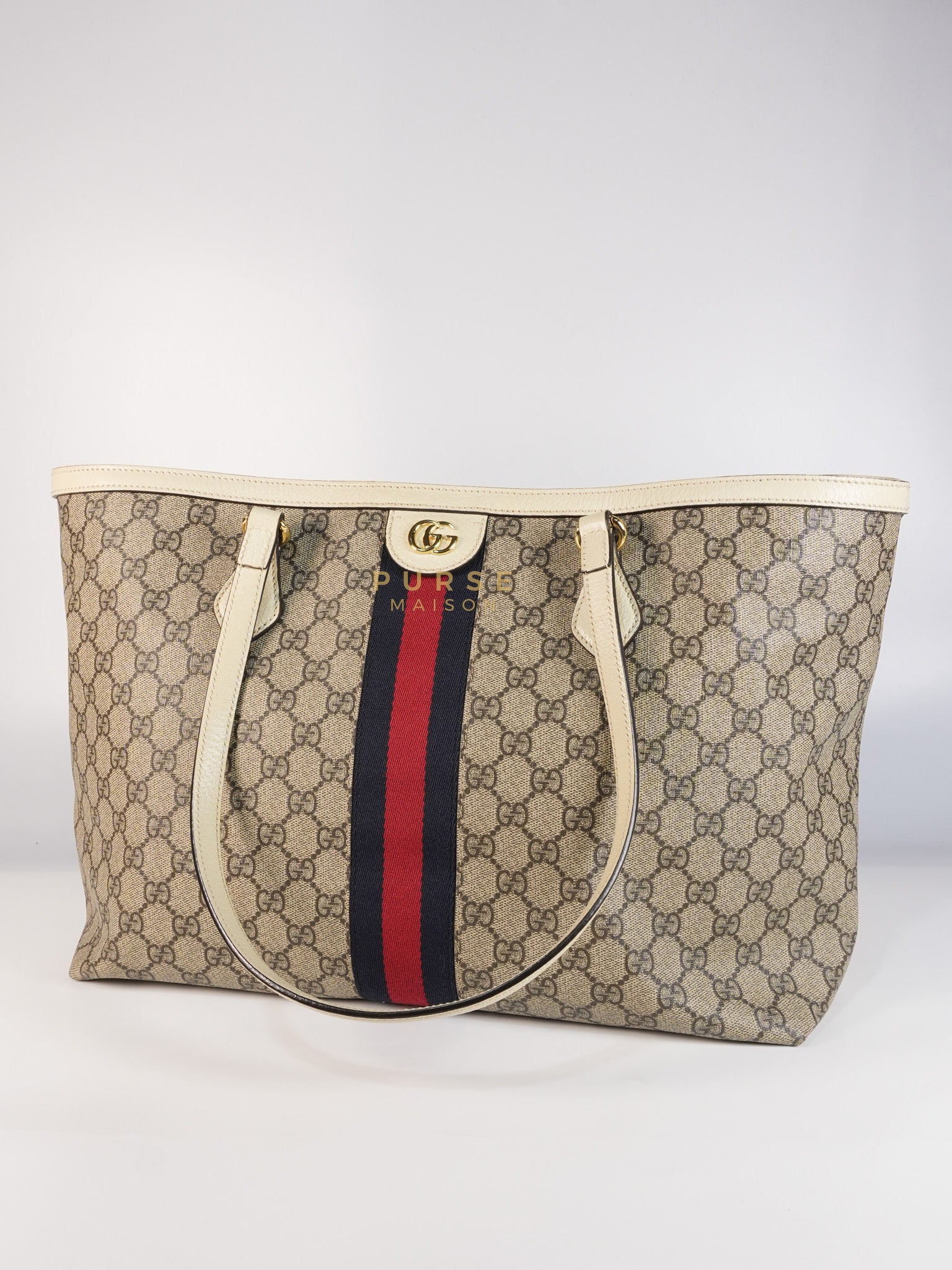 Ophidia Large Tote Bag in Cream/Red/Blue | Purse Maison Luxury Bags Shop
