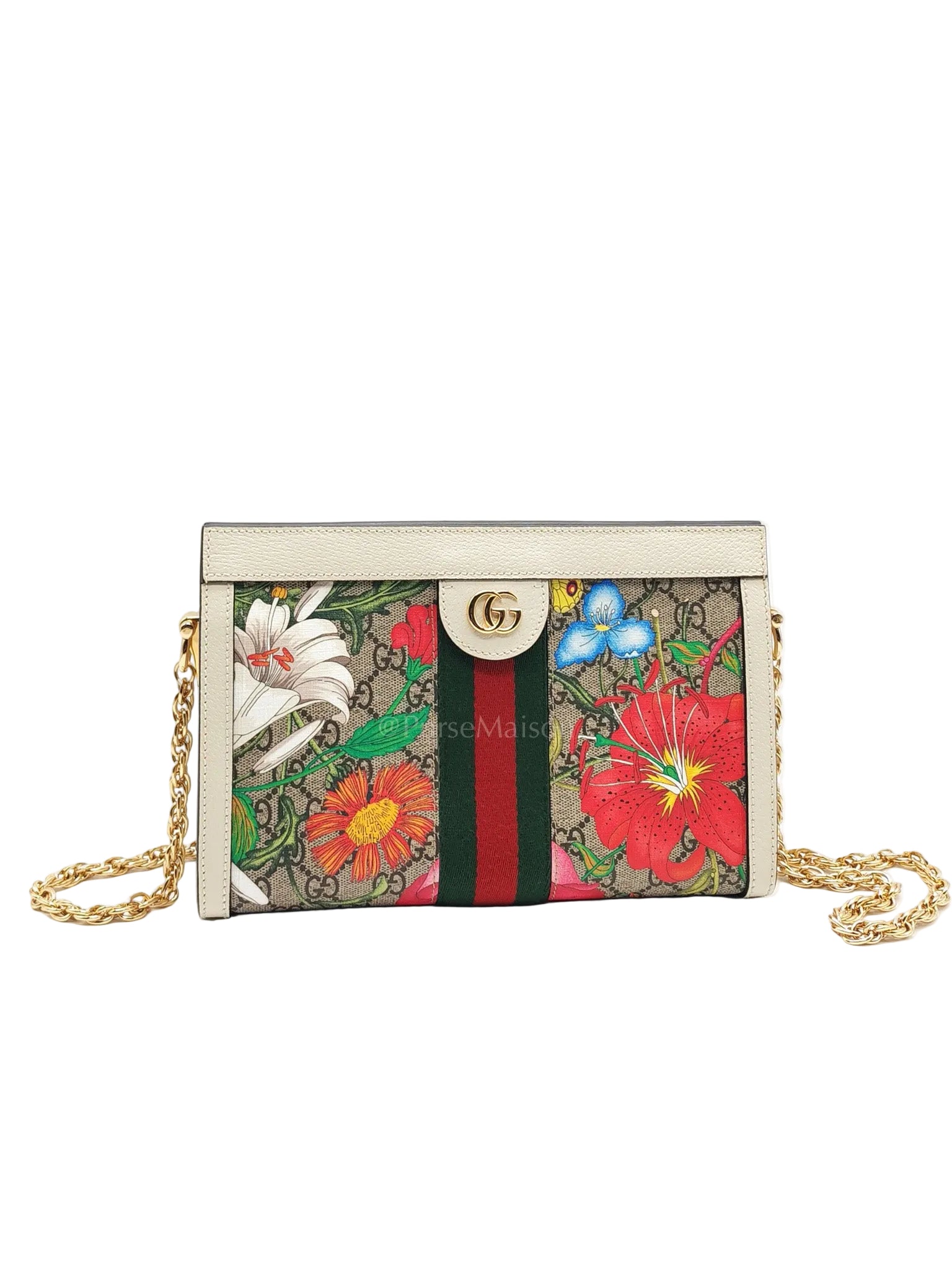Ophidia Chain Shoulder Bag in GG Flora Coated Canvas & Gold Hardware | Purse Maison Luxury Bags Shop
