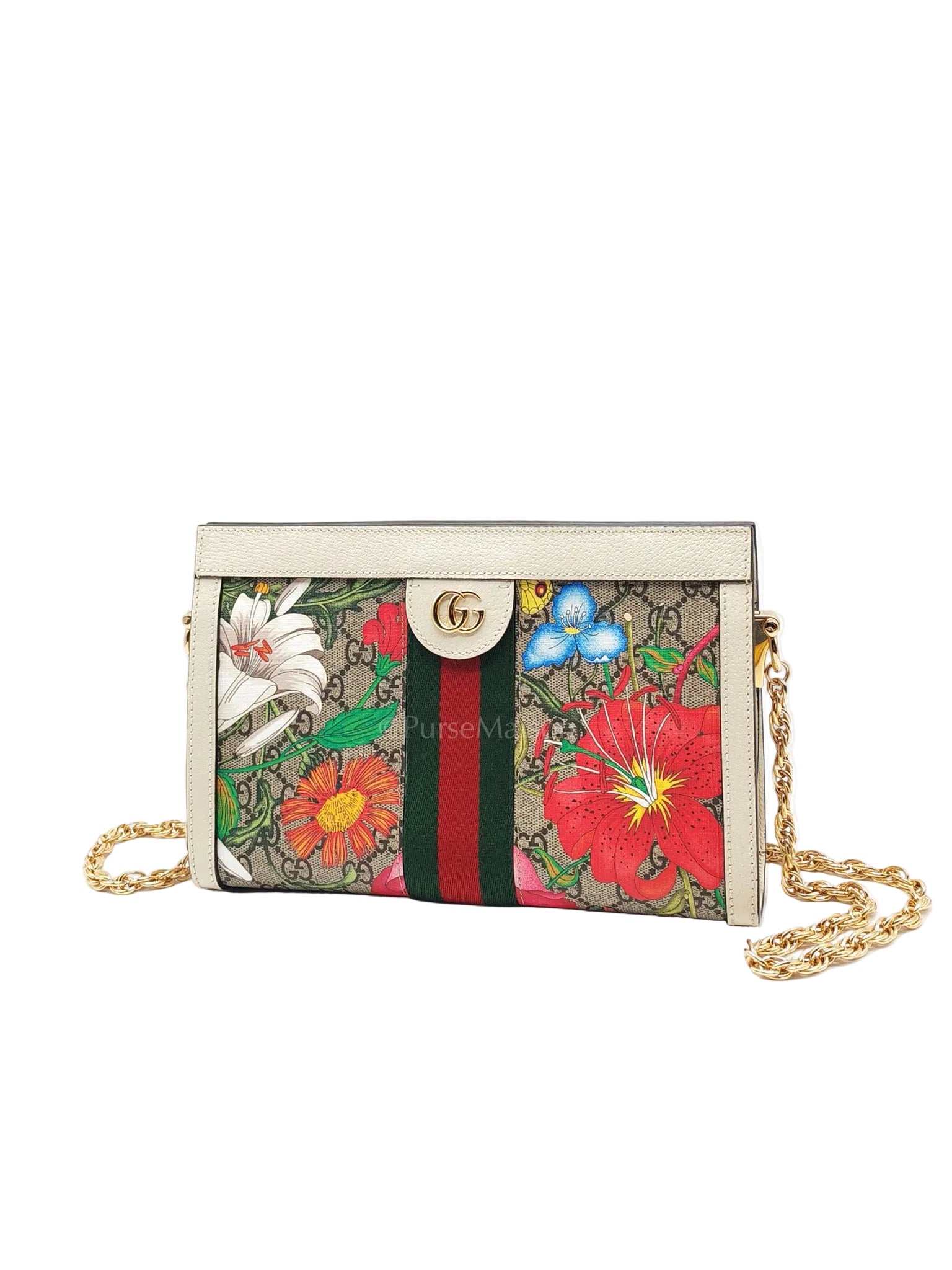 Ophidia Chain Shoulder Bag in GG Flora Coated Canvas & Gold Hardware | Purse Maison Luxury Bags Shop