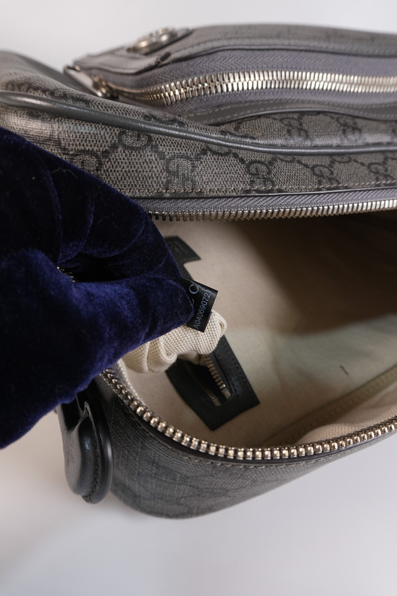 Ophidia GG Backpack Medium in Grey GG Supreme Coated Canvas | Purse Maison Luxury Bags Shop